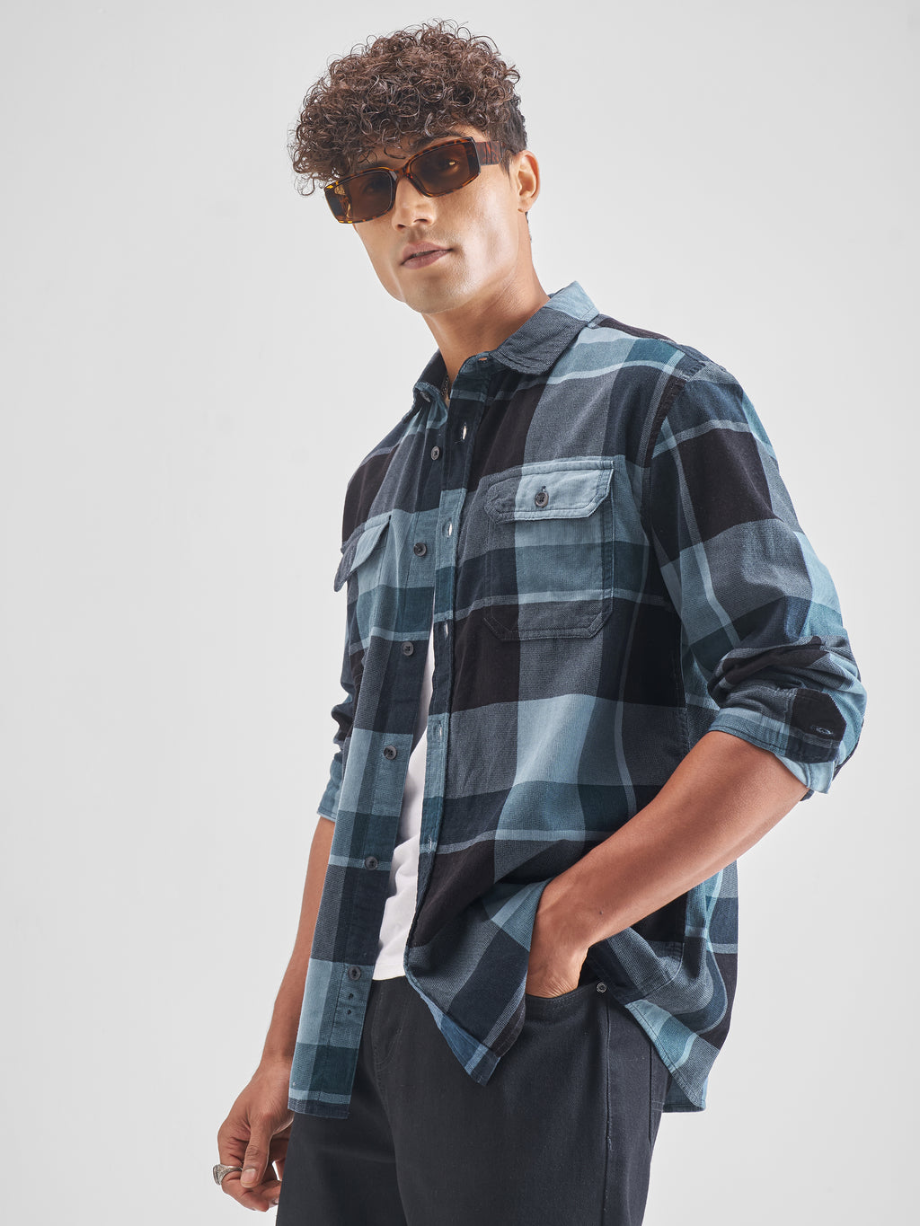 Highlander Men Blue Checked Relaxed Fit Casual Shirt - Blue - Image 4