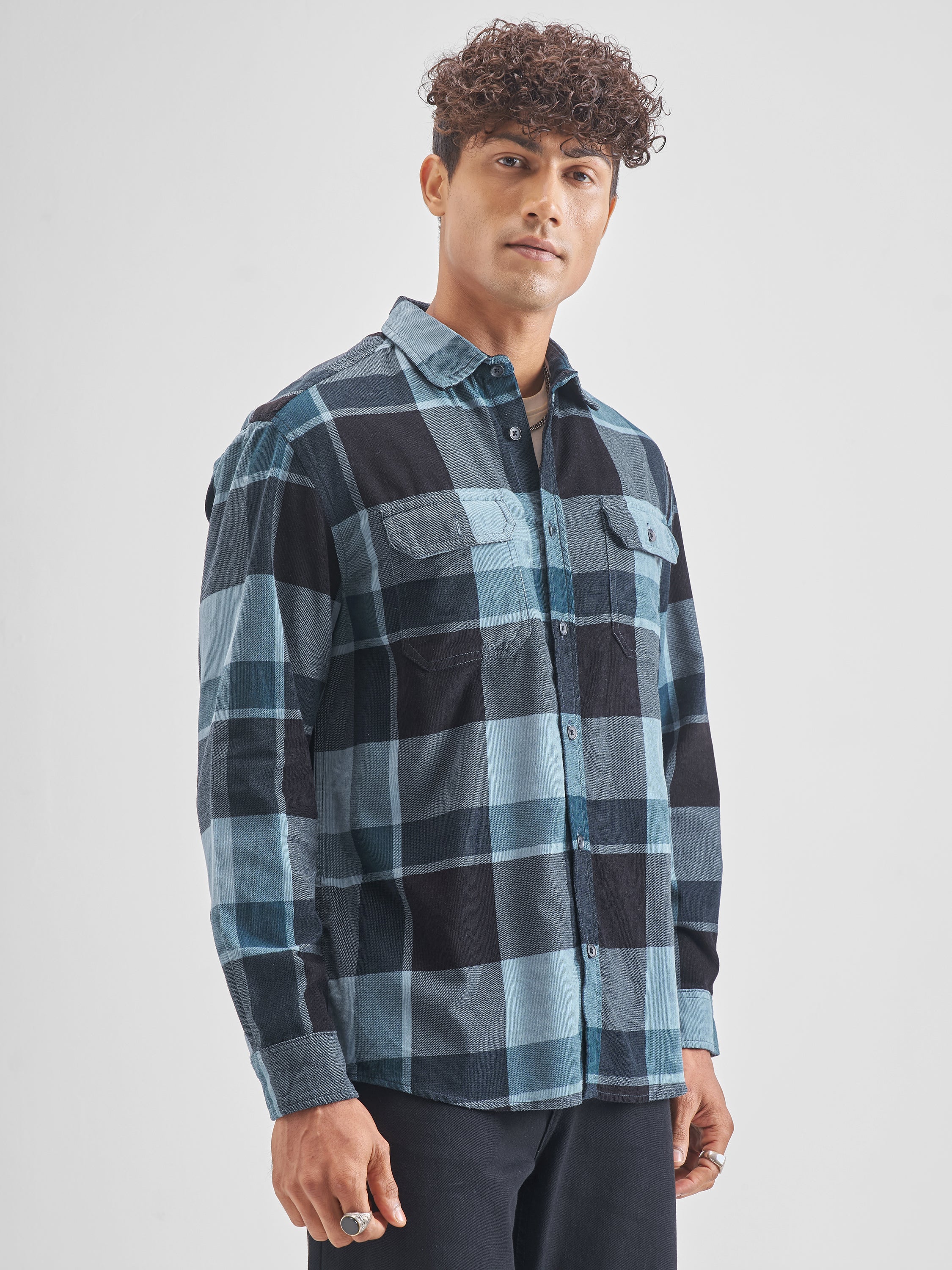 Highlander Men Blue Checked Relaxed Fit Casual Shirt - Blue - Image 6