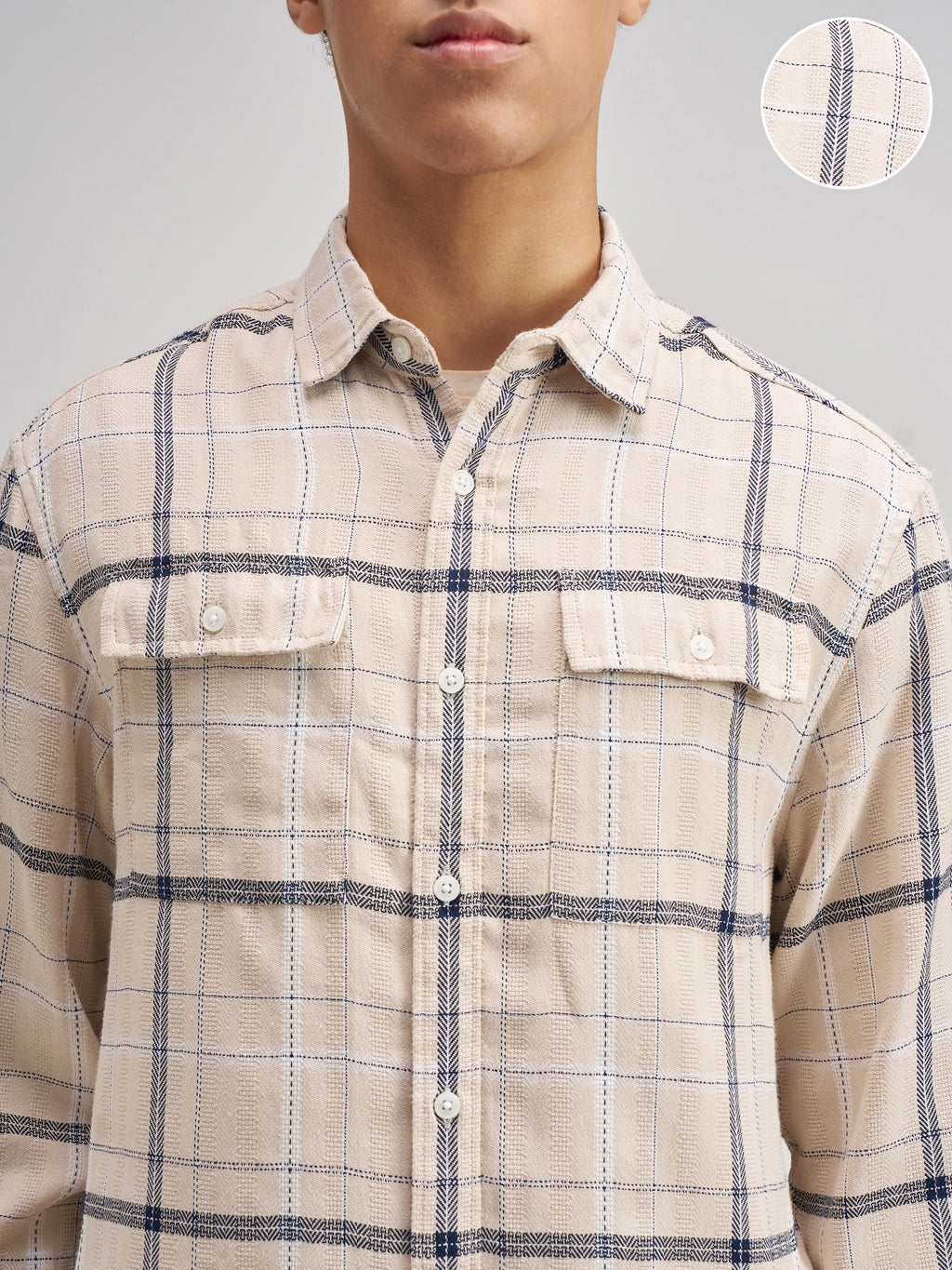 Highlander Men Cream Checked Regular Fit Casual Shirt - Cream - Image 5