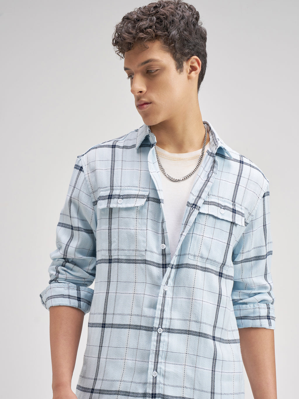 Highlander Men Blue Checked Relaxed Fit Casual Shirt - Blue - Image 1