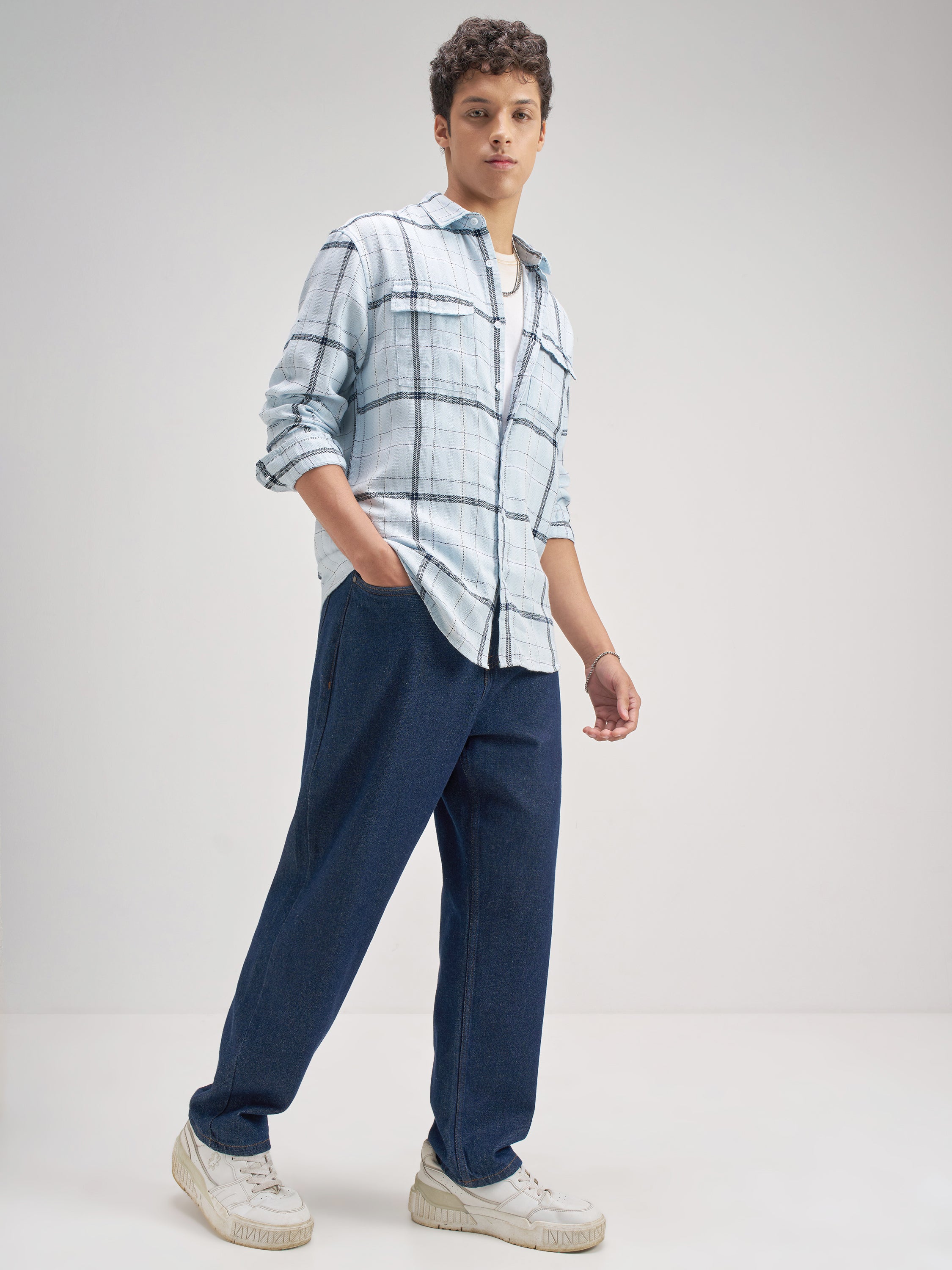 Highlander Men Blue Checked Relaxed Fit Casual Shirt - Blue - Image 2
