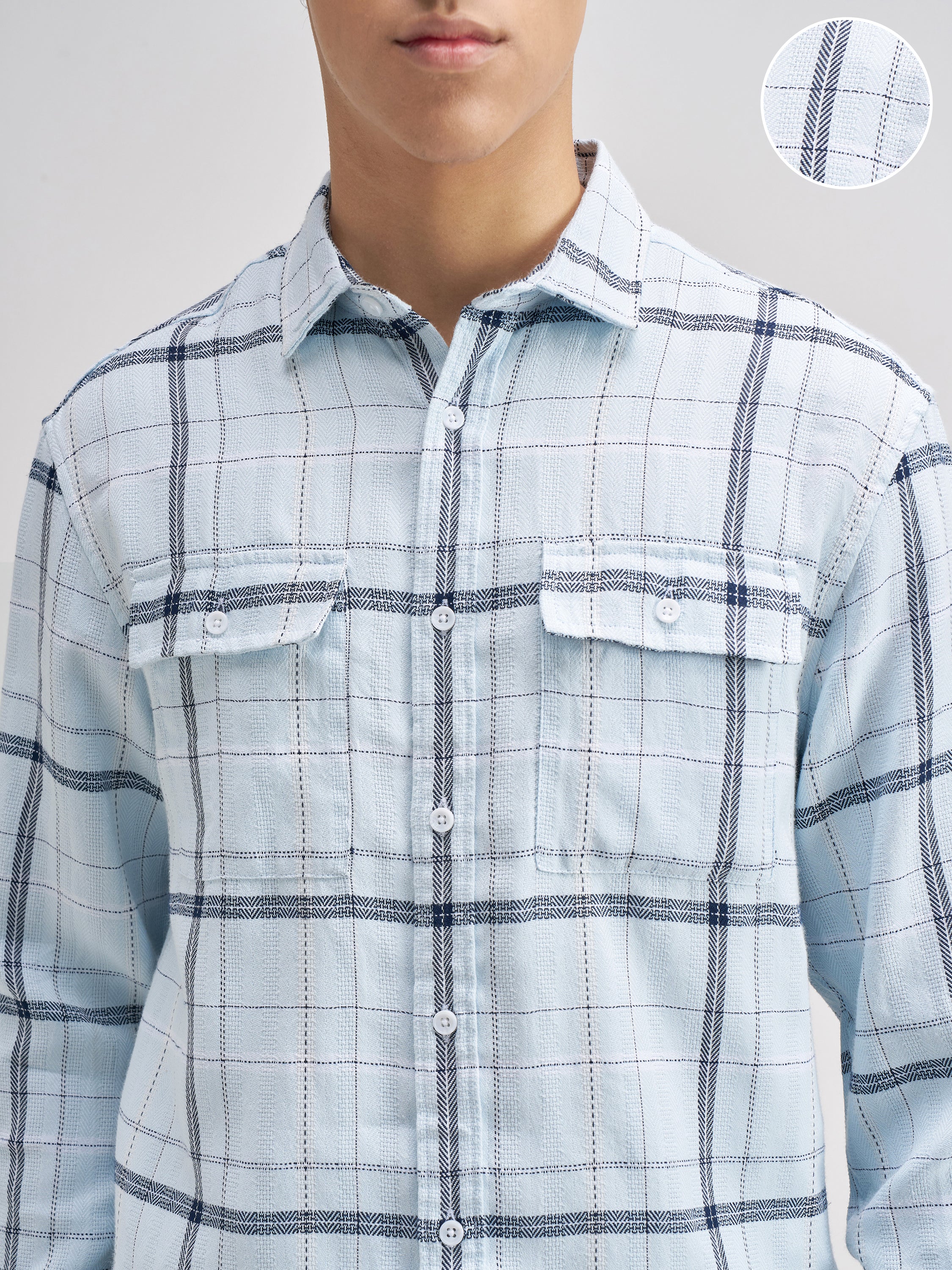 Highlander Men Blue Checked Relaxed Fit Casual Shirt - Blue - Image 5