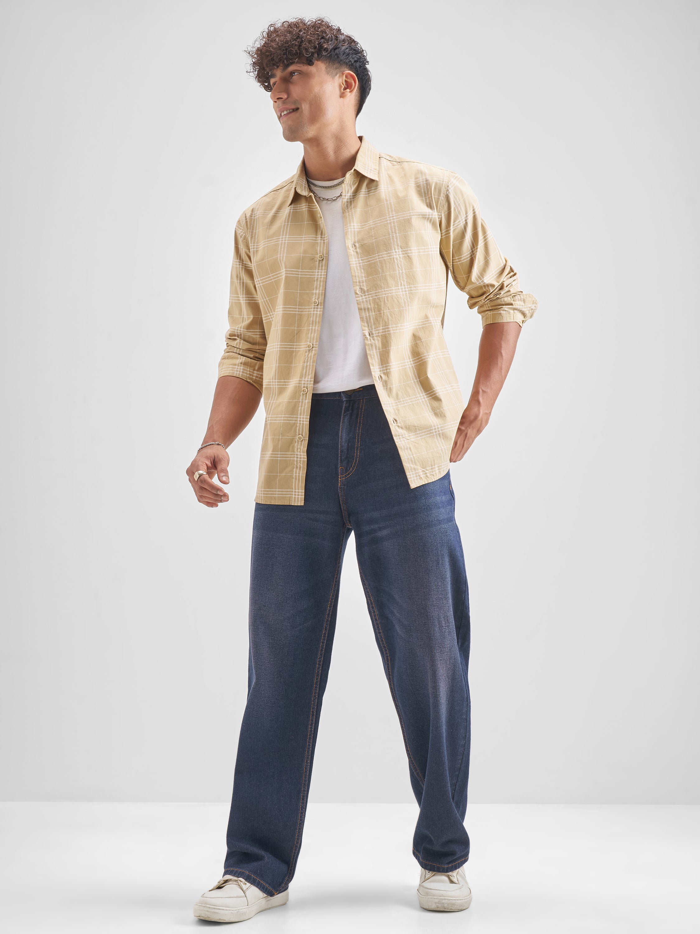 Highlander Men Beige Checked Regular Fit Casual Shirt - Beige - Image 2