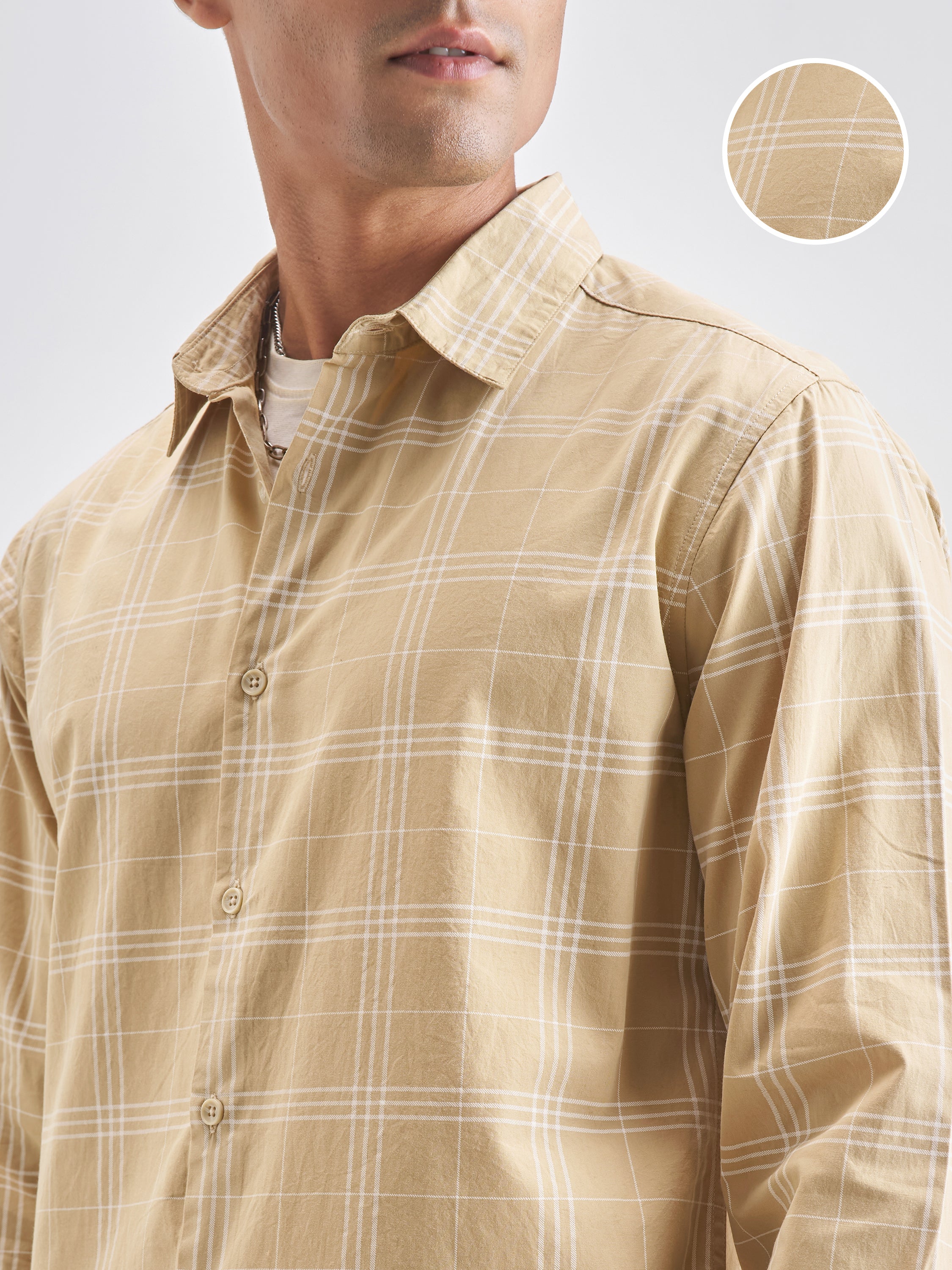 Highlander Men Beige Checked Regular Fit Casual Shirt - Beige - Image 5