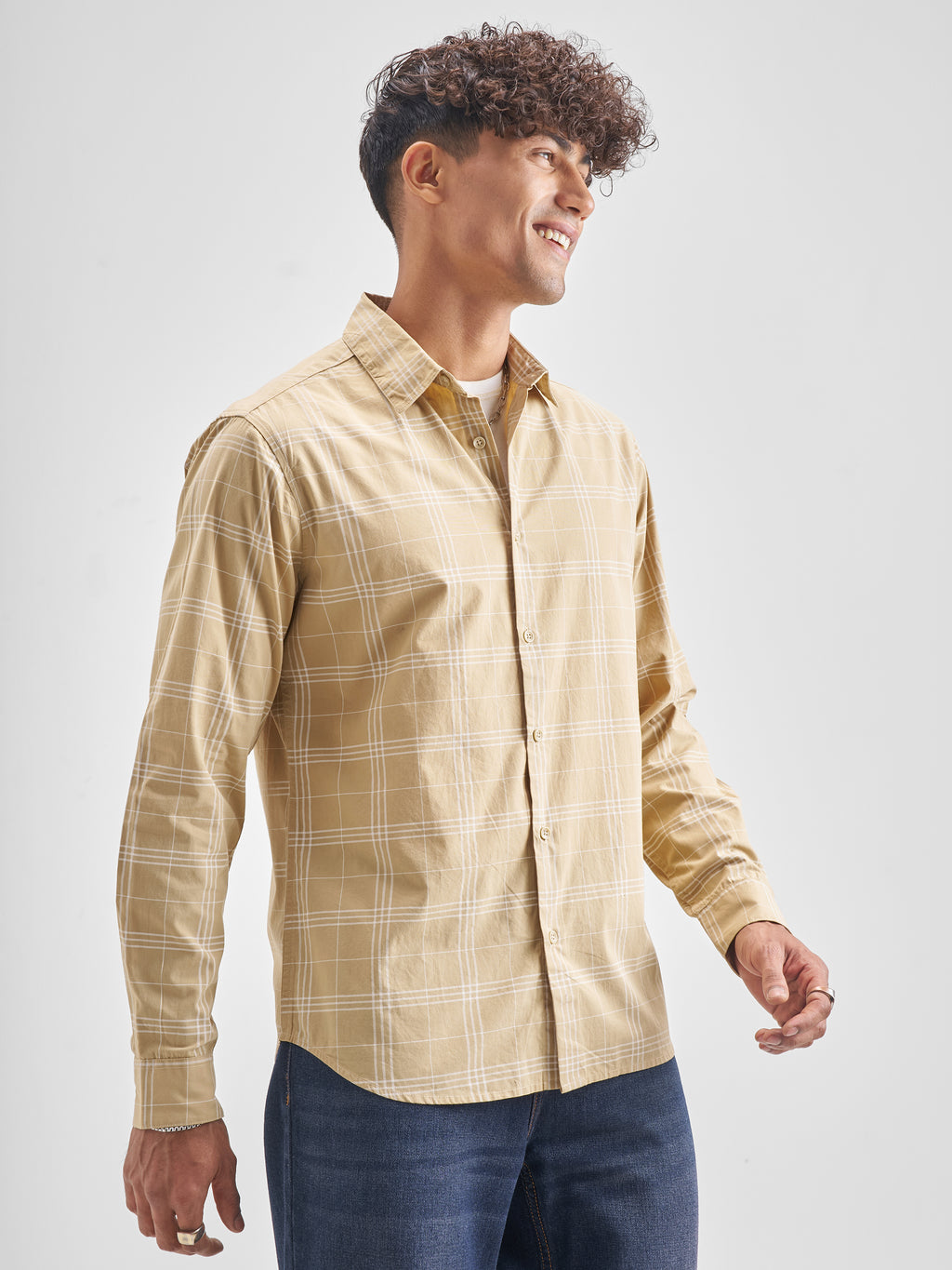 Highlander Men Beige Checked Regular Fit Casual Shirt - Beige - Image 6