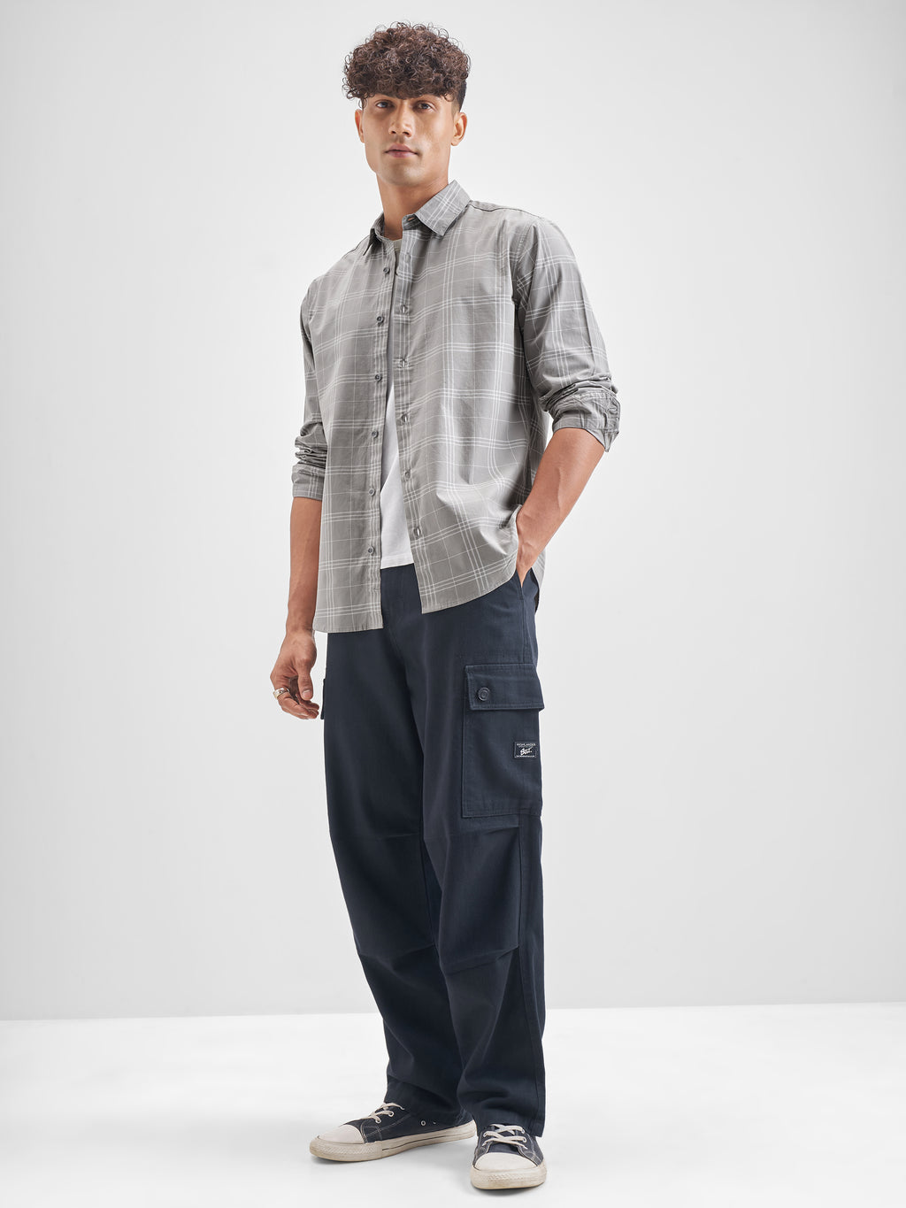 Highlander Men Grey Checked Regular Fit Casual Shirt - Grey - Image 2