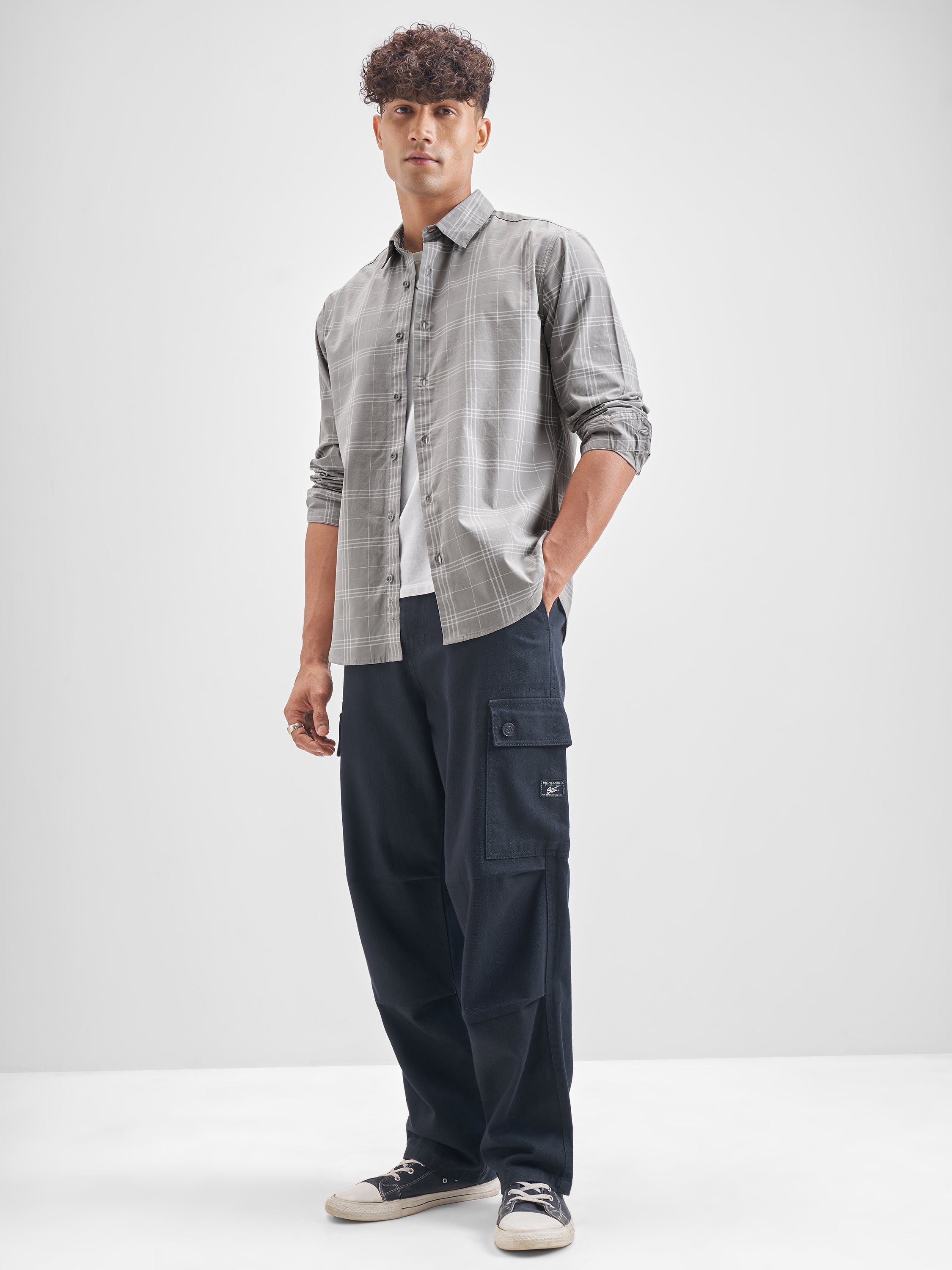 Highlander Men Grey Checked Regular Fit Casual Shirt - Grey - Image 2