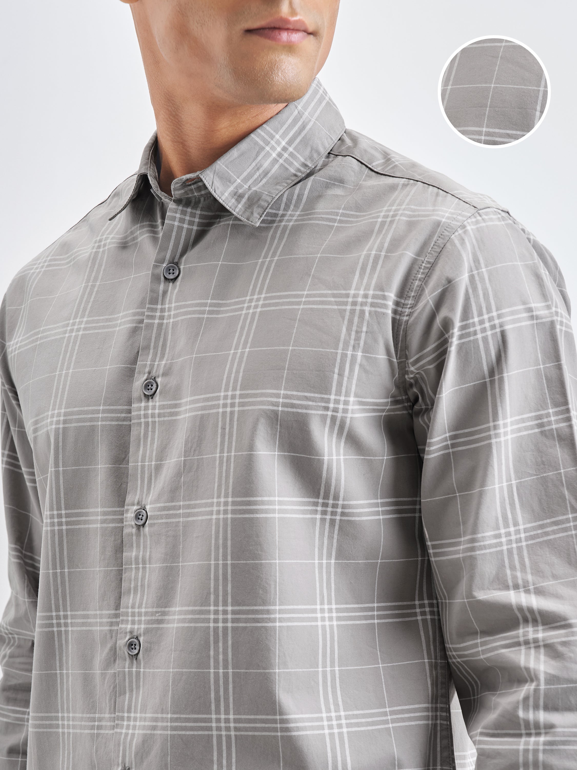 Highlander Men Grey Checked Regular Fit Casual Shirt - Grey - Image 5
