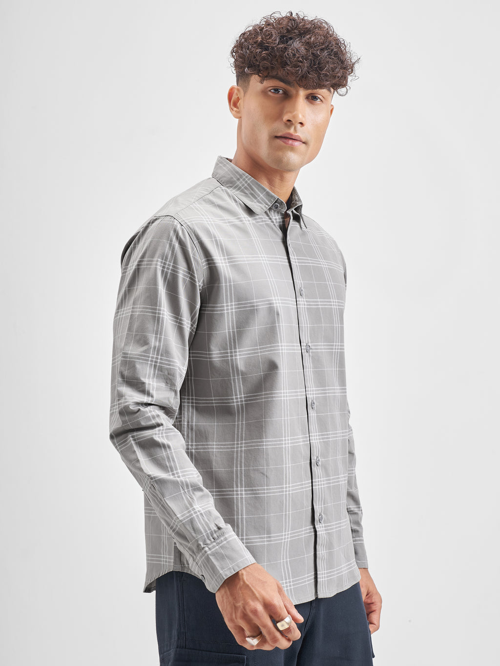 Highlander Men Grey Checked Regular Fit Casual Shirt - Grey - Image 6
