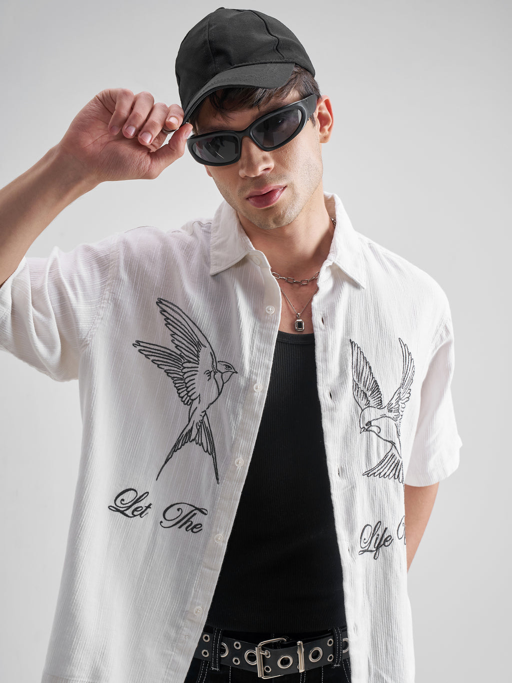 Highlander Men White Embroidered Boxy Fit Casual Shirt - White - Image 1