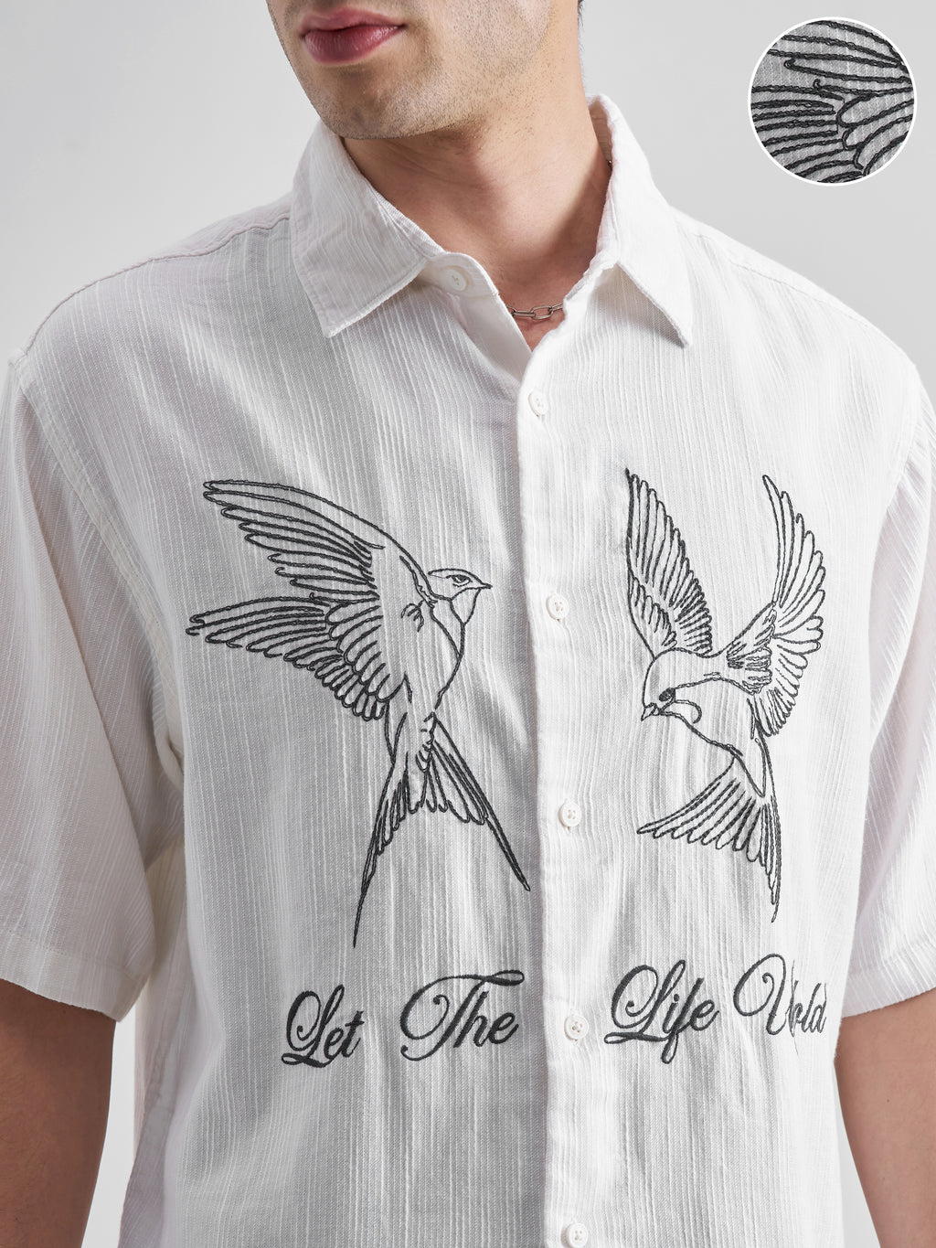 Highlander Men White Embroidered Boxy Fit Casual Shirt - White - Image 5