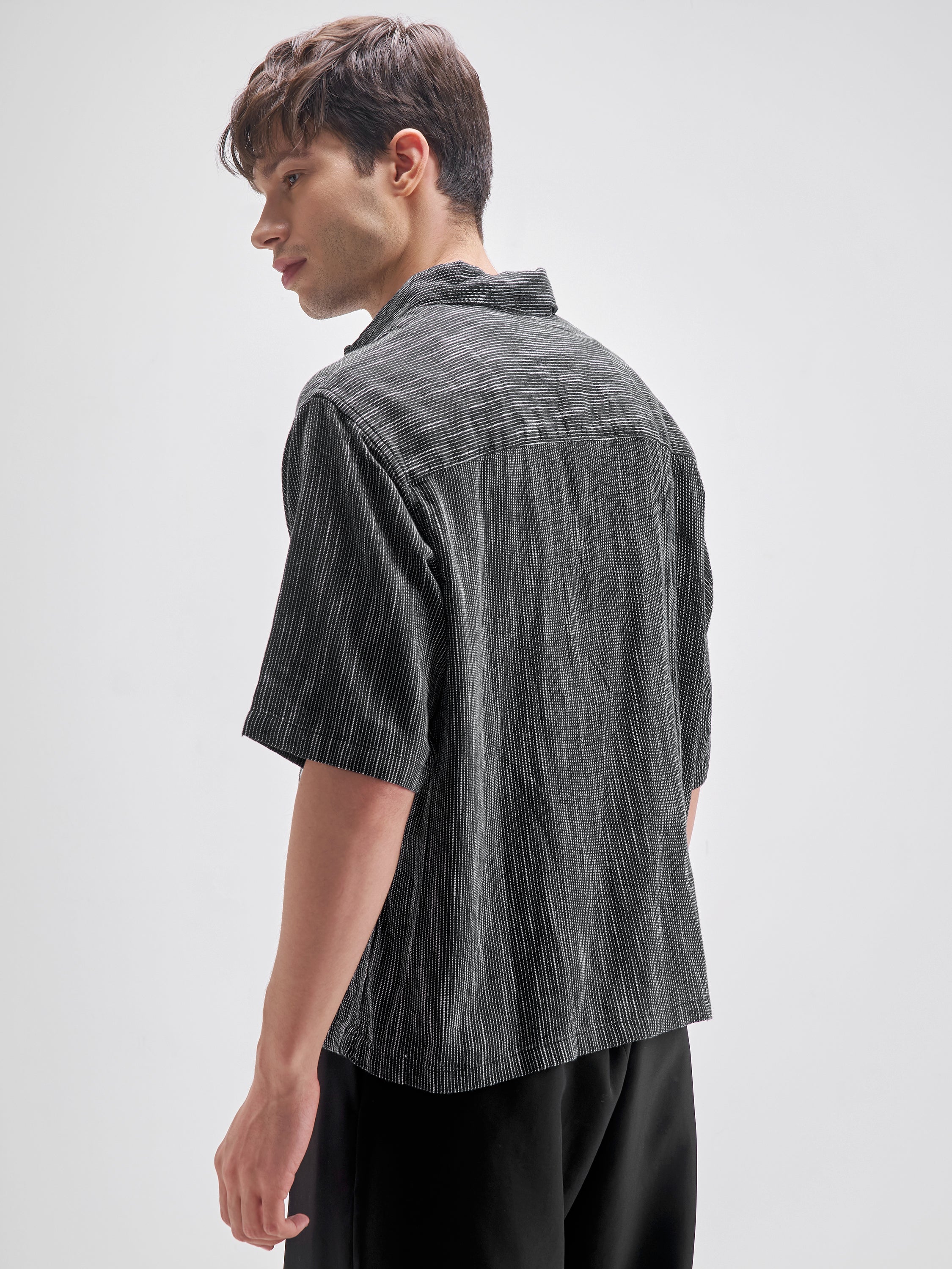 Highlander Men Black Embroidered Boxy Fit Casual Shirt - Black - Image 3
