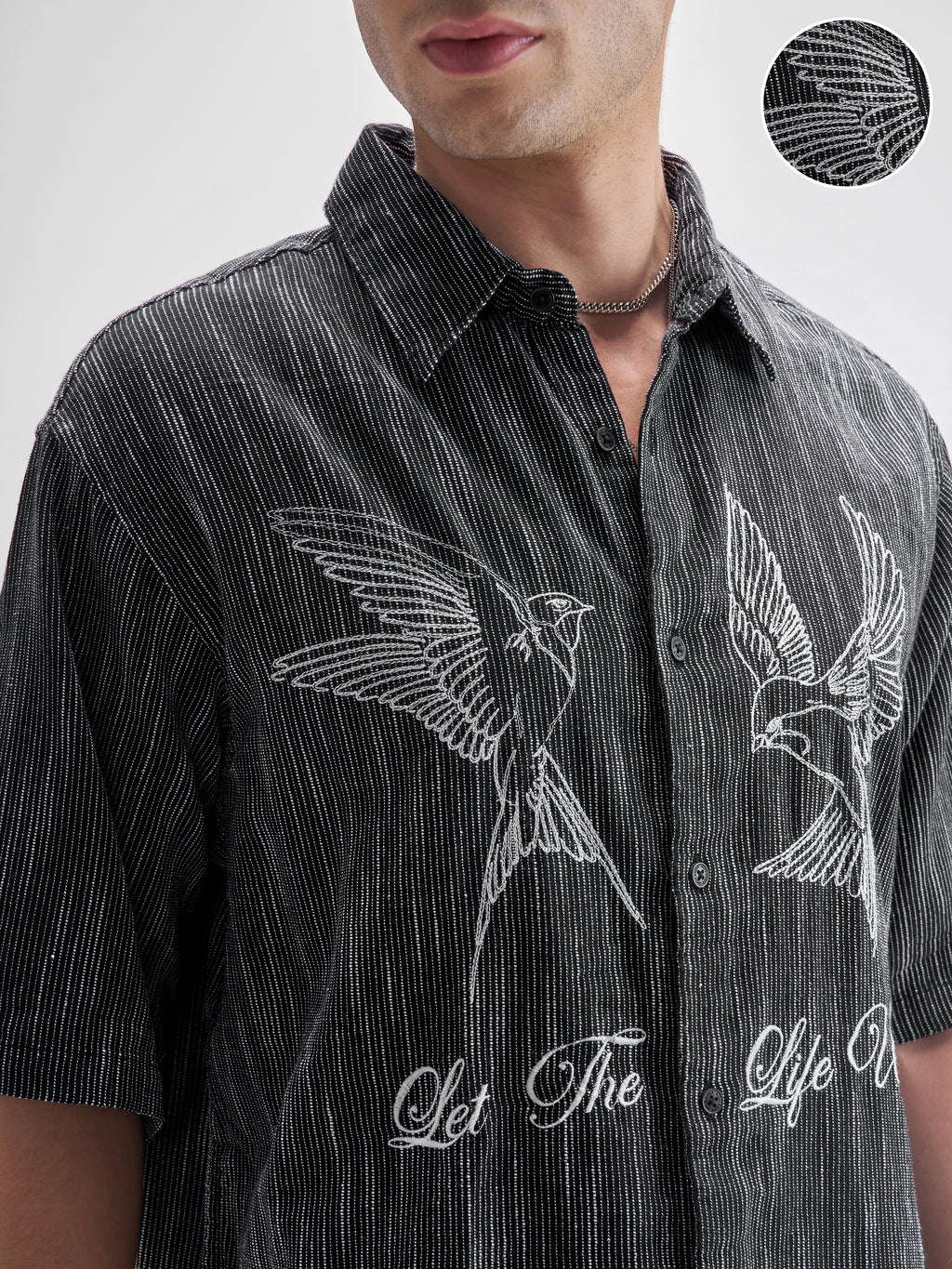 Highlander Men Black Embroidered Boxy Fit Casual Shirt - Black - Image 5