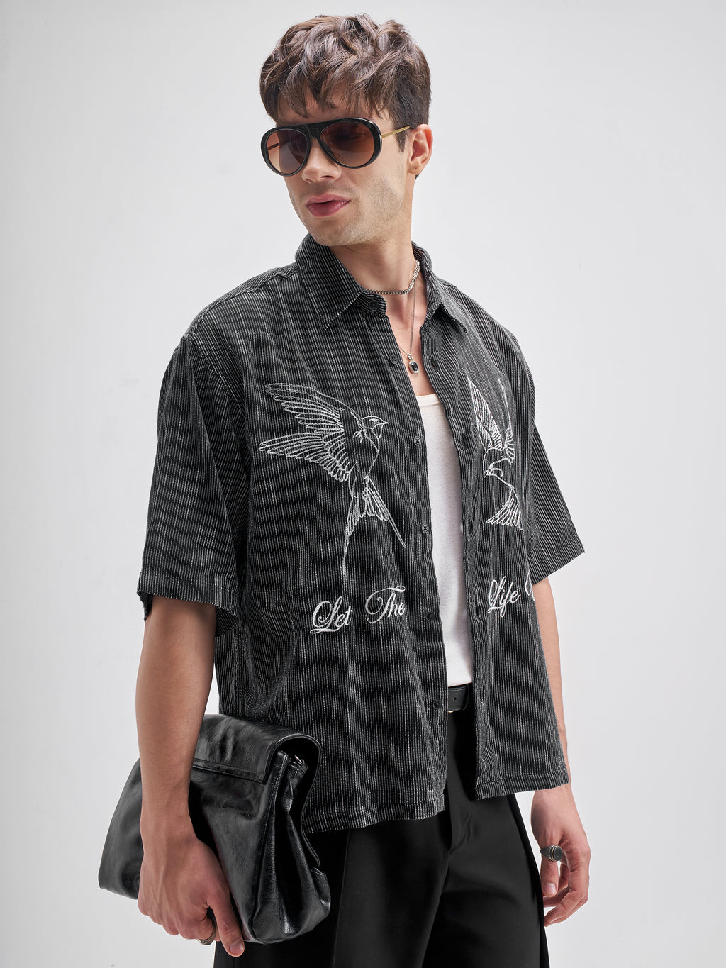Highlander Men Black Embroidered Boxy Fit Casual Shirt - Black - Image 6