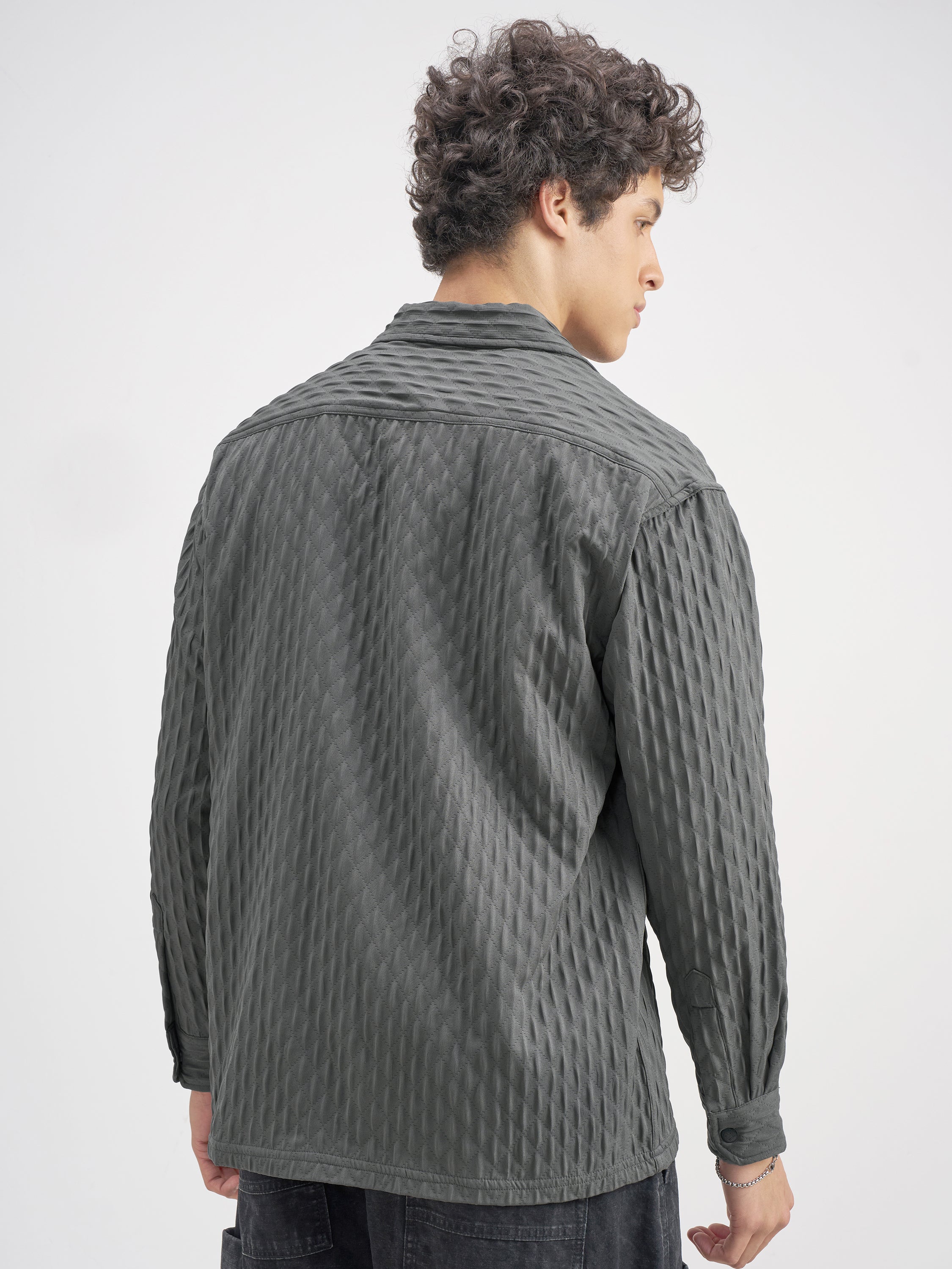 Highlander Men Grey Self Design Relaxed Fit Casual Shirt - Grey - Image 3