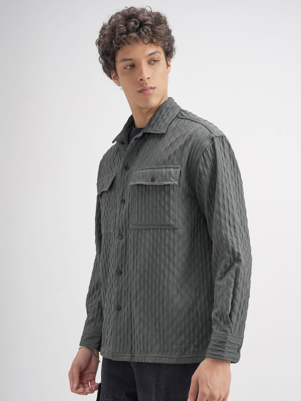 Highlander Men Grey Self Design Relaxed Fit Casual Shirt - Grey - Image 4