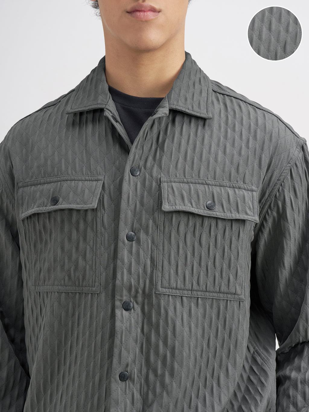 Highlander Men Grey Self Design Relaxed Fit Casual Shirt - Grey - Image 5