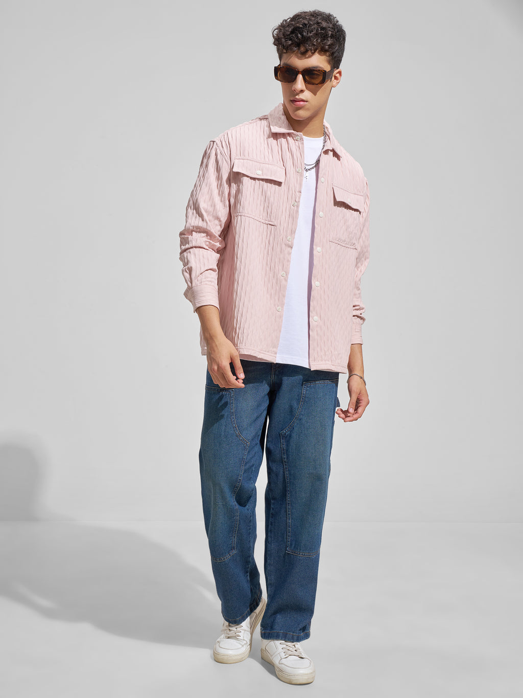Highlander Men Pink Self Design Relaxed Fit Casual Shirt