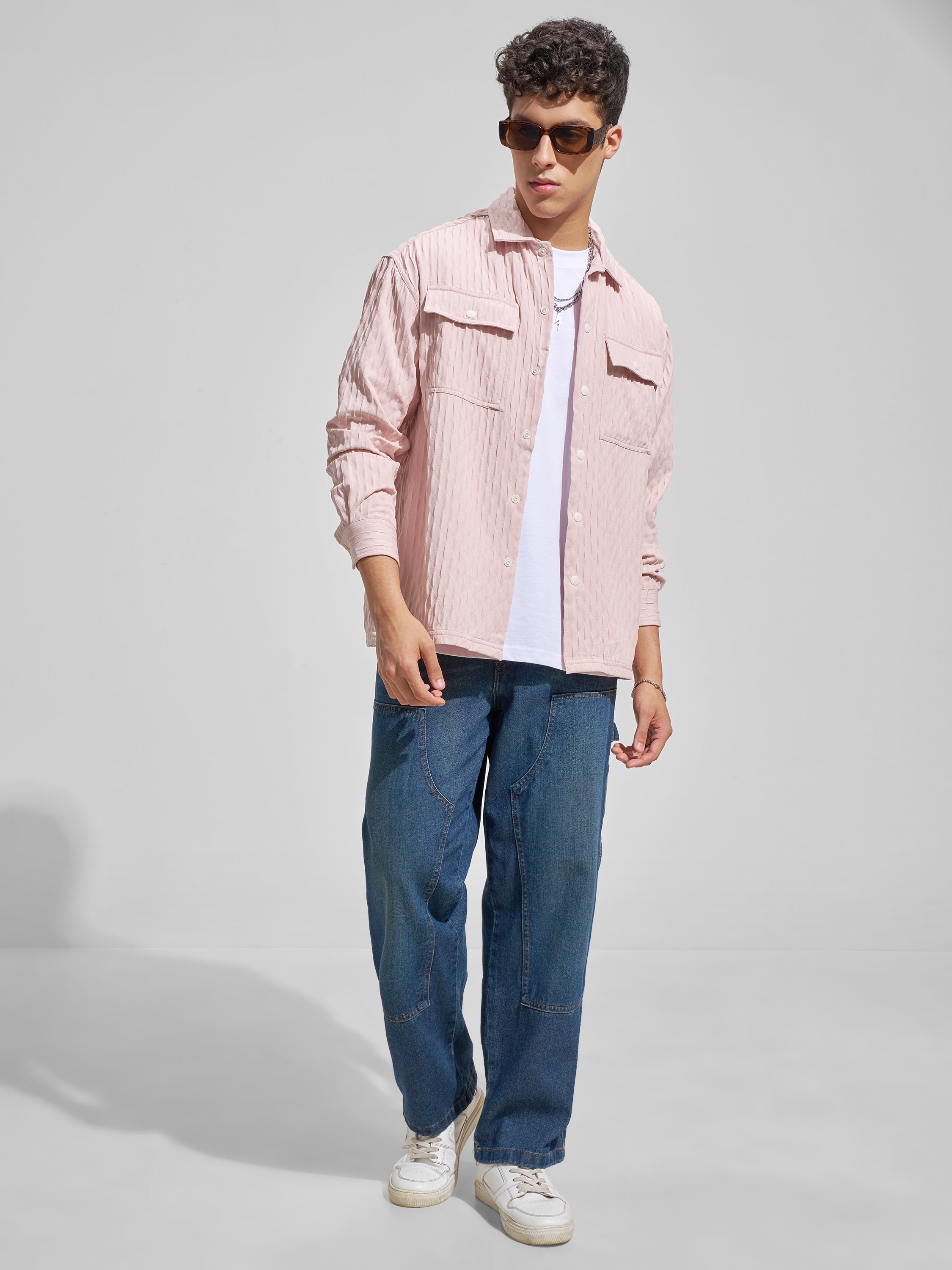Highlander Men Pink Self Design Relaxed Fit Casual Shirt