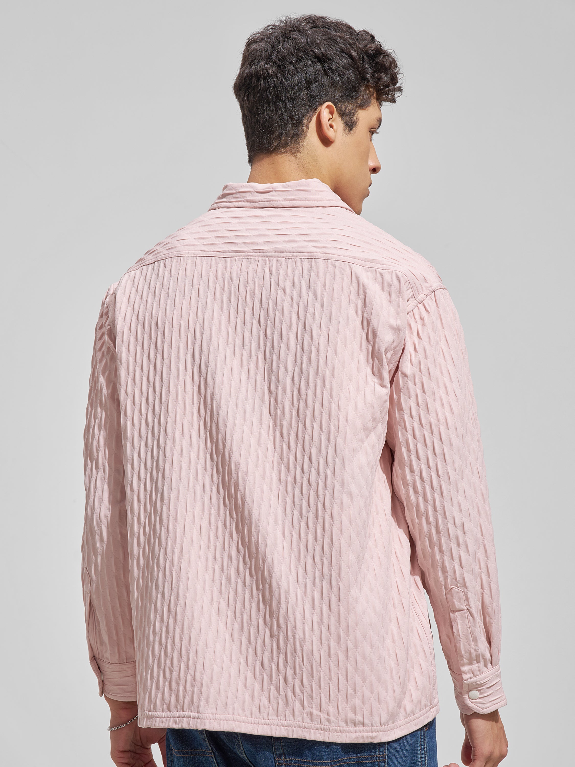 Highlander Men Pink Self Design Relaxed Fit Casual Shirt