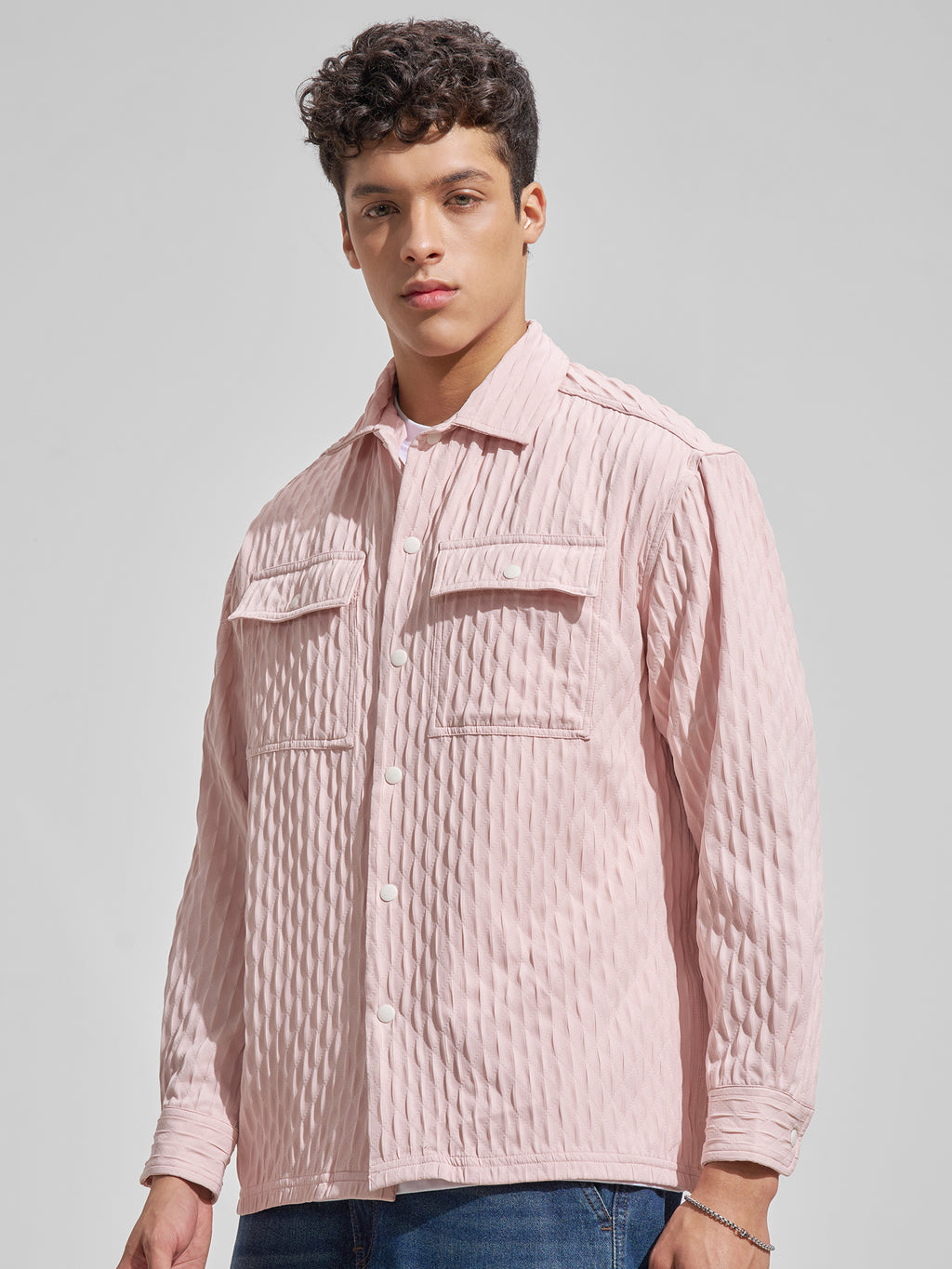 Highlander Men Pink Self Design Relaxed Fit Casual Shirt