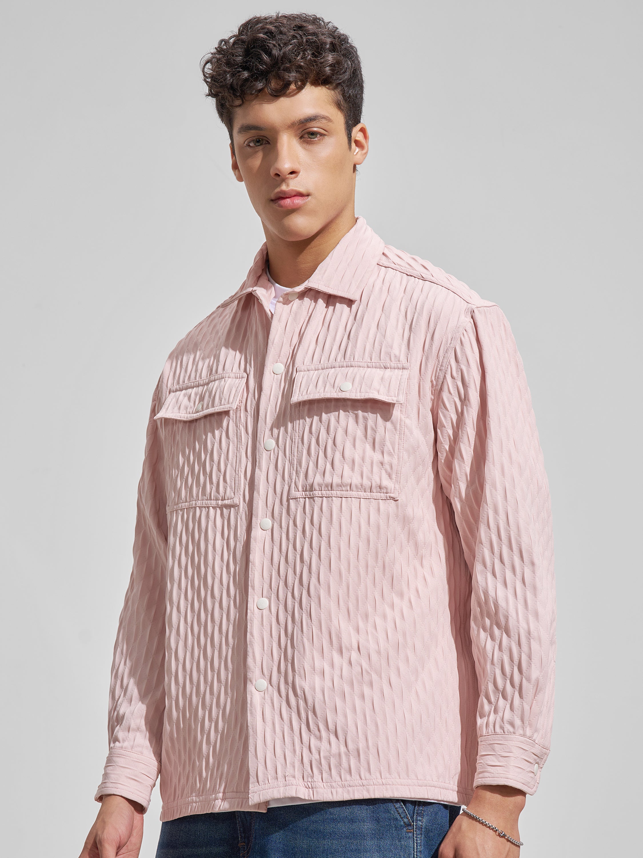 Highlander Men Pink Self Design Relaxed Fit Casual Shirt