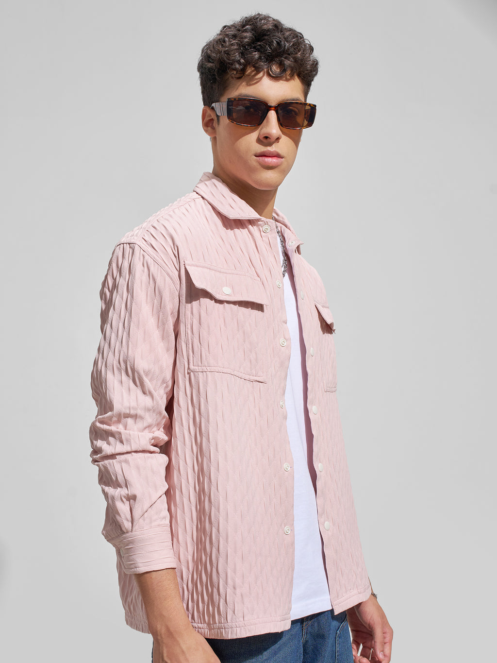 Highlander Men Pink Self Design Relaxed Fit Casual Shirt