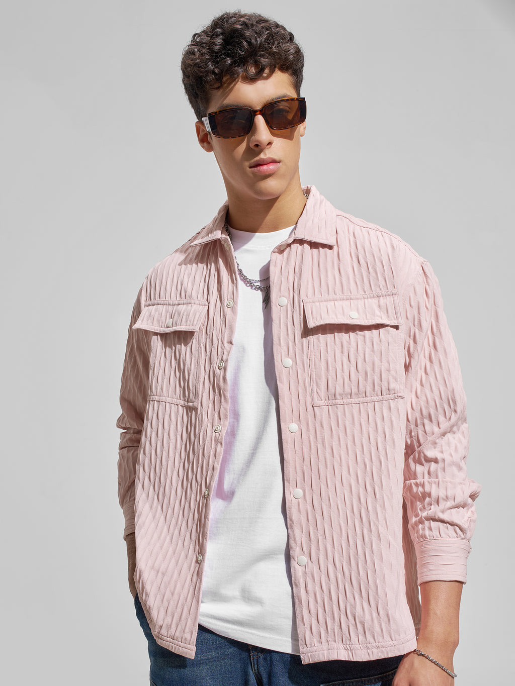 Highlander Men Pink Self Design Relaxed Fit Casual Shirt