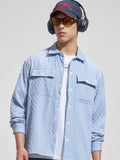 Highlander Men Blue Self Design Relaxed Fit Casual Shirt