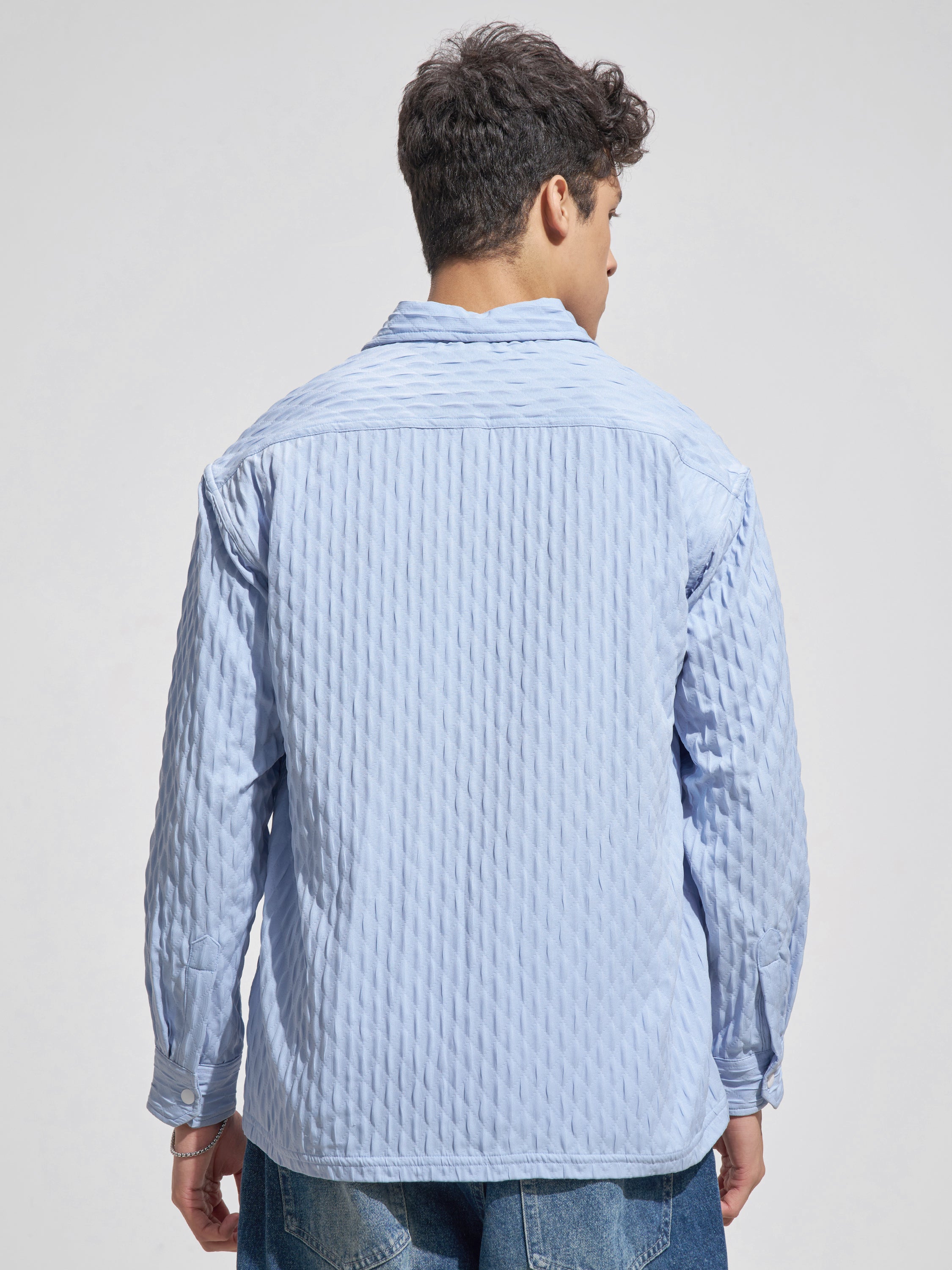 Highlander Men Blue Self Design Relaxed Fit Casual Shirt