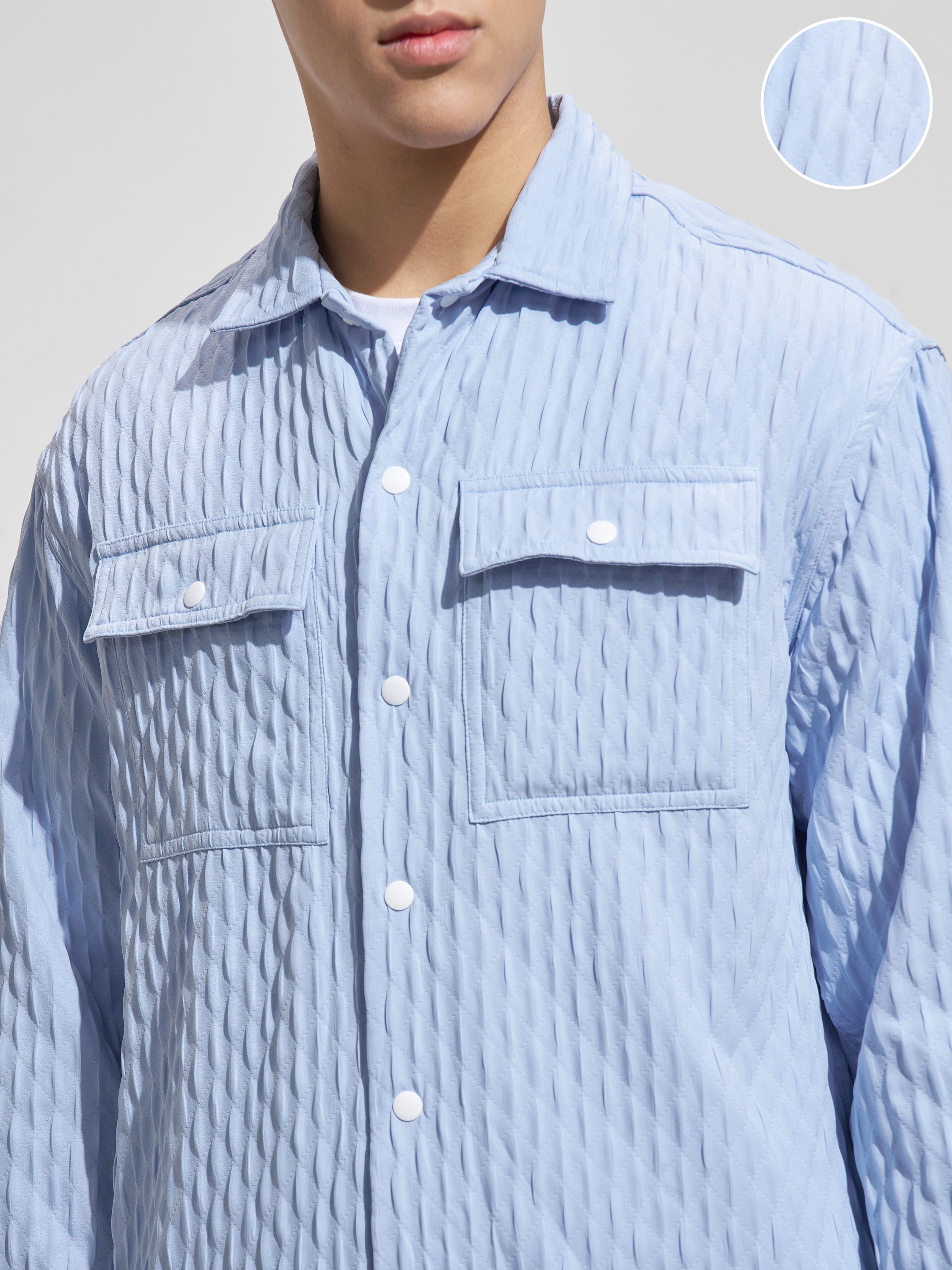 Highlander Men Blue Self Design Relaxed Fit Casual Shirt