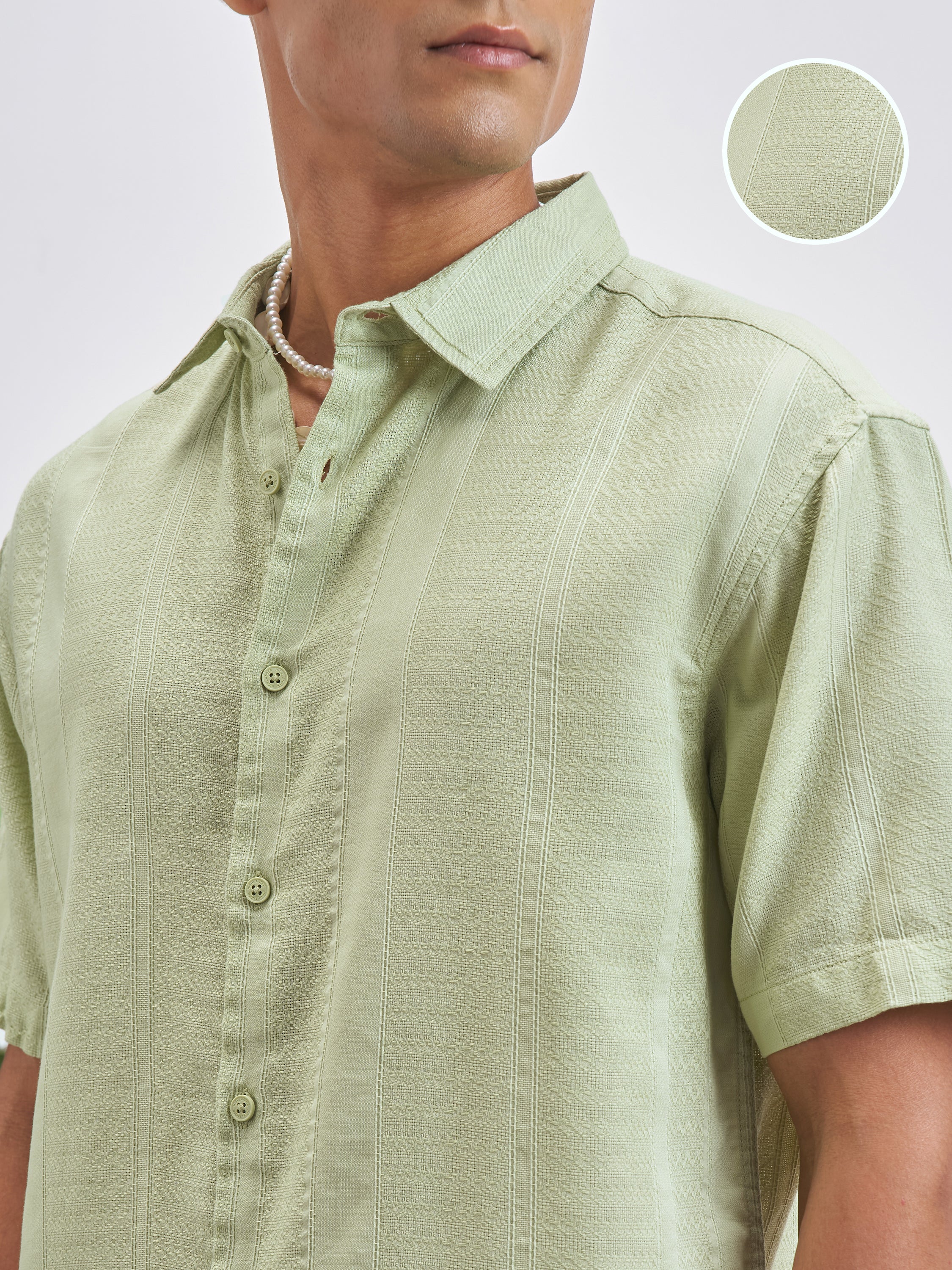Highlander Men Green Self Design Relaxed Fit Casual Shirt - Green - Image 5