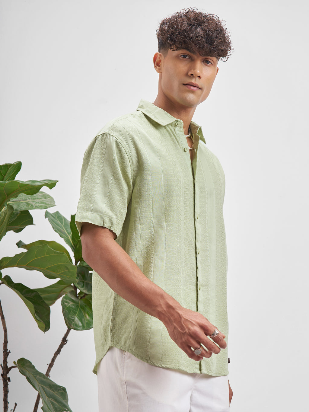 Highlander Men Green Self Design Relaxed Fit Casual Shirt - Green - Image 6