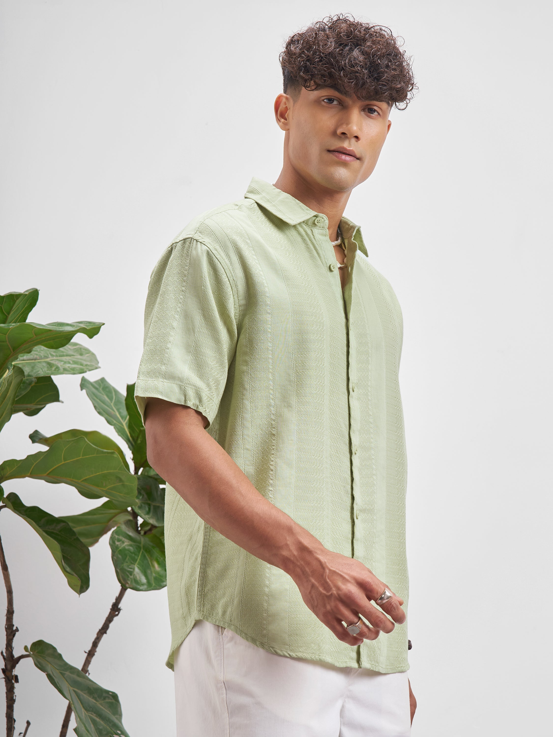 Highlander Men Green Self Design Relaxed Fit Casual Shirt - Green - Image 6