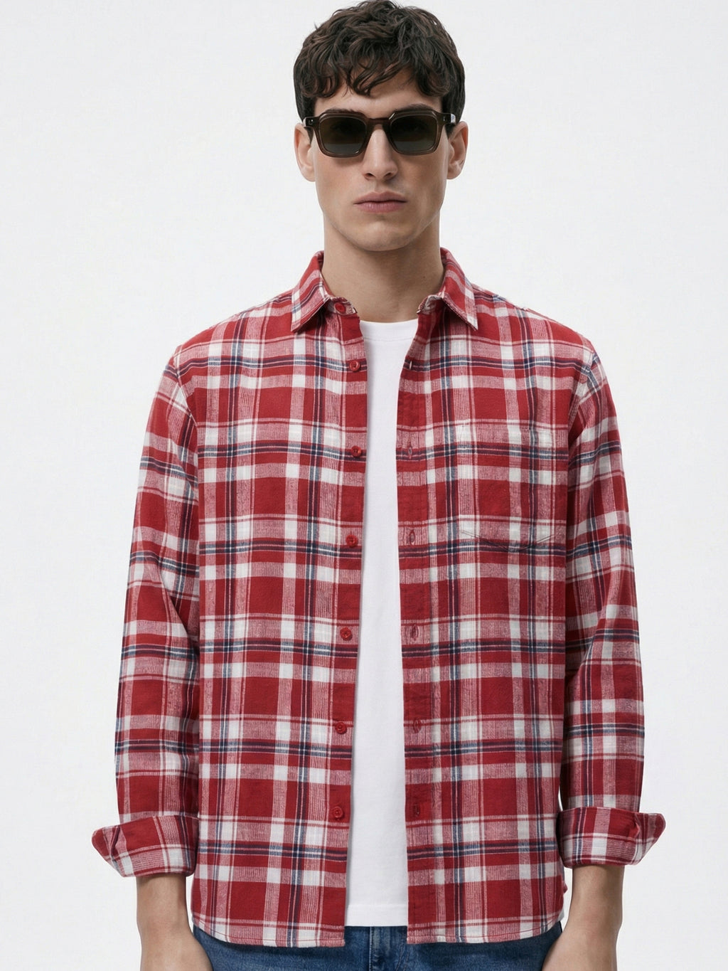 Highlander Men Red Checked Relaxed Fit Casual Shirt - Red - Image 1