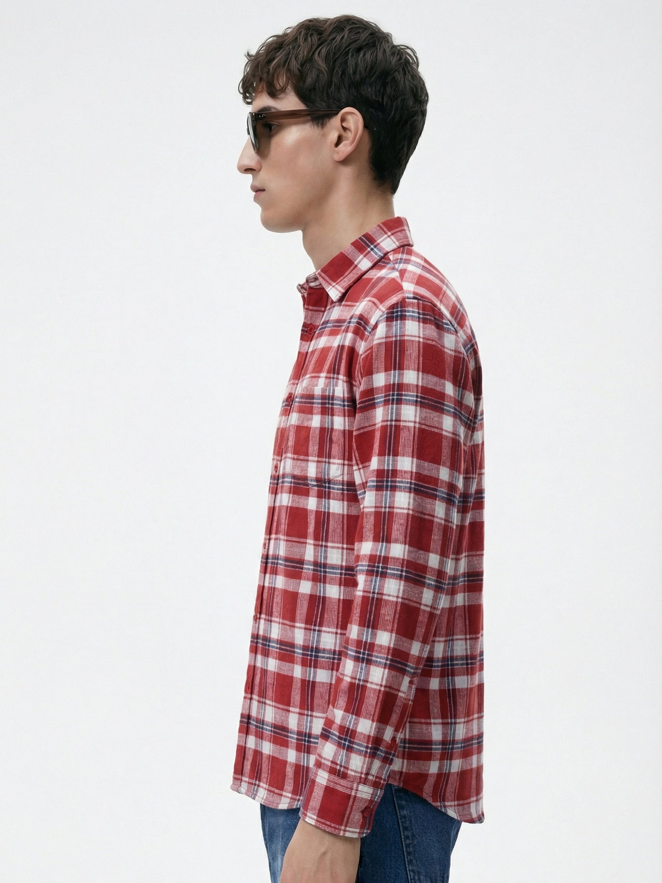 Highlander Men Red Checked Relaxed Fit Casual Shirt - Red - Image 4