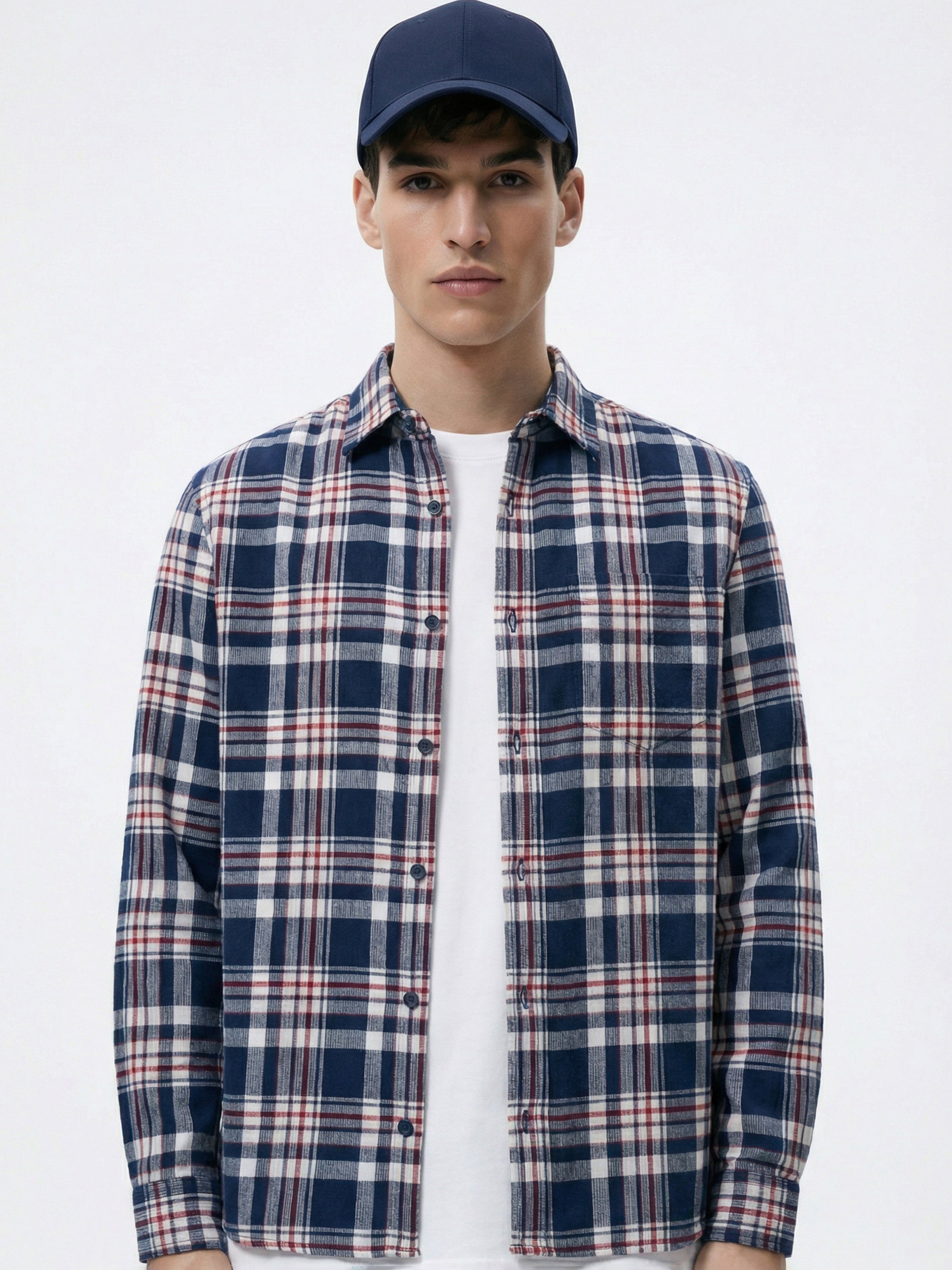 Highlander Men Navy Blue Checked Relaxed Fit Casual Shirt - Navy Blue - Image 1