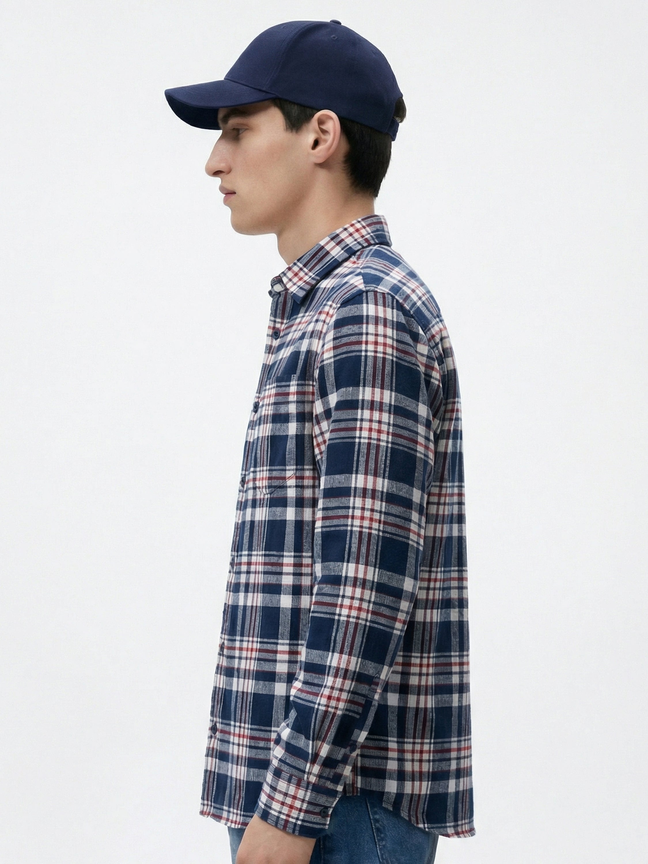 Highlander Men Navy Blue Checked Relaxed Fit Casual Shirt - Navy Blue - Image 4