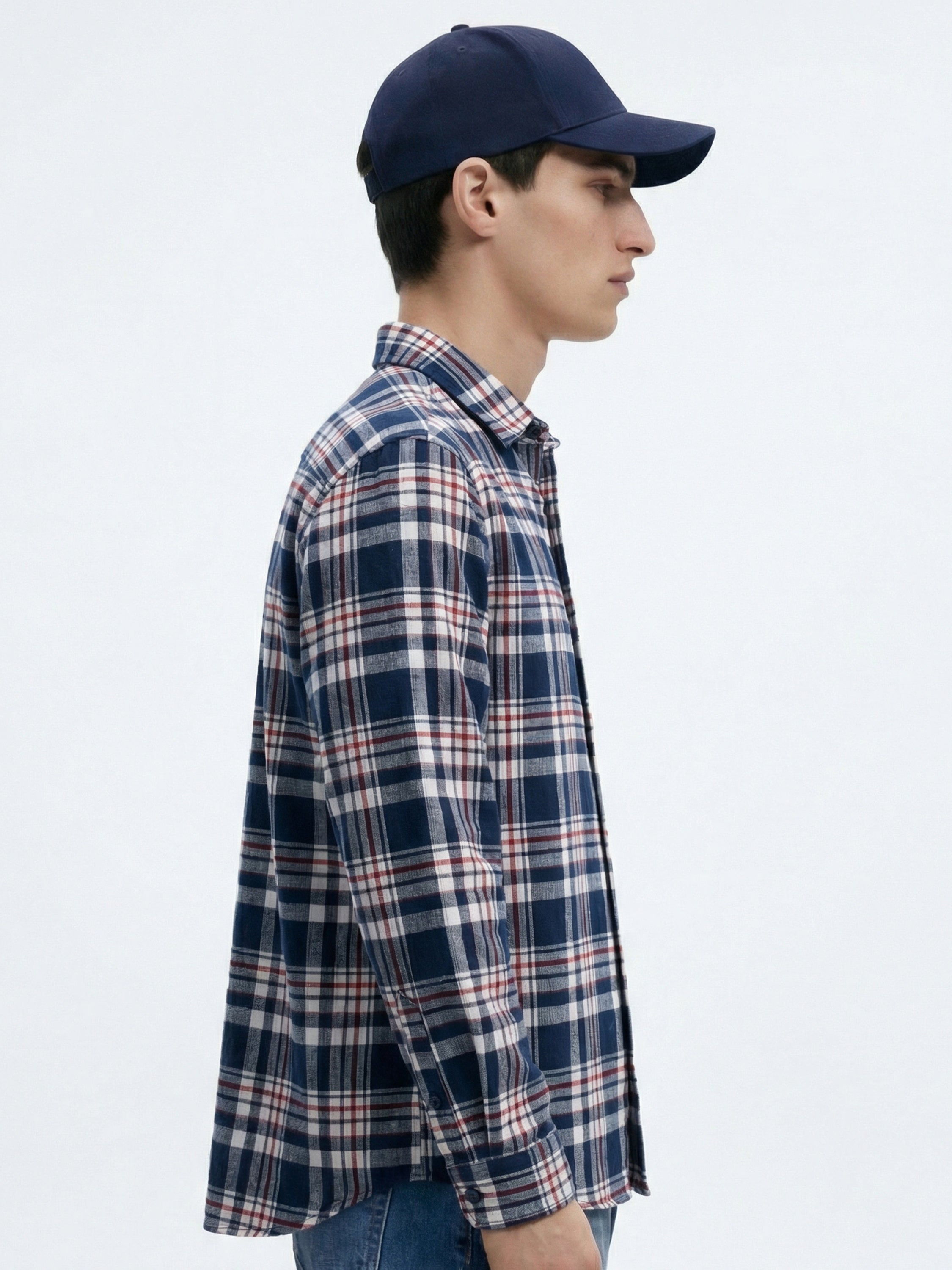 Highlander Men Navy Blue Checked Relaxed Fit Casual Shirt - Navy Blue - Image 5