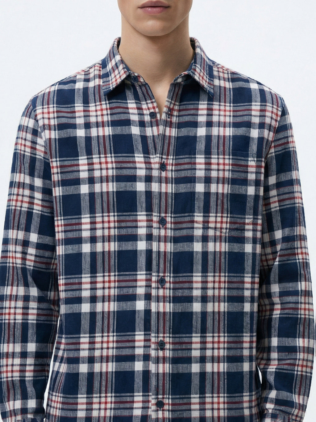 Highlander Men Navy Blue Checked Relaxed Fit Casual Shirt - Navy Blue - Image 6