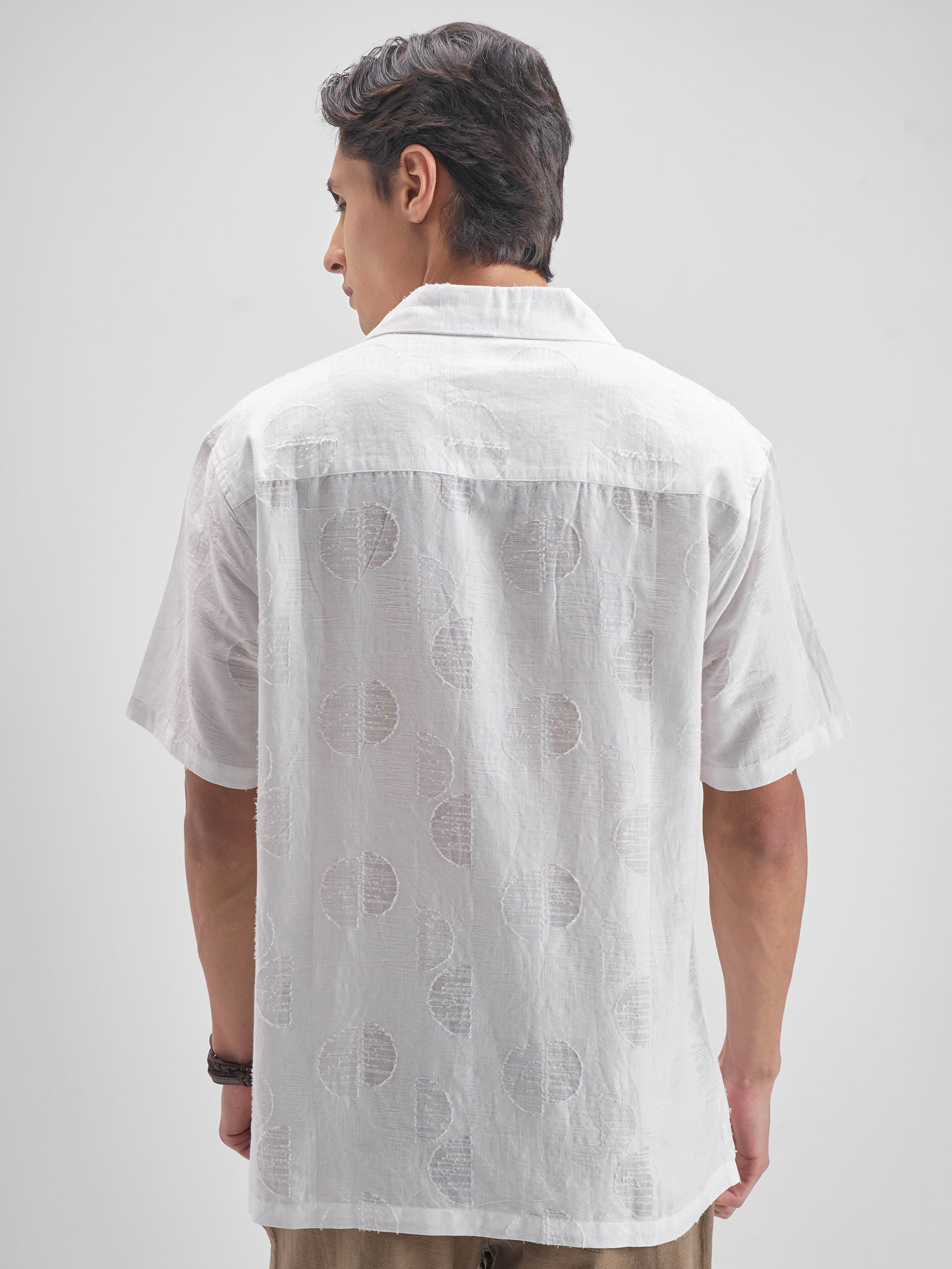 Highlander Men White Self Design Relaxed Fit Casual shirt - White - Image 3