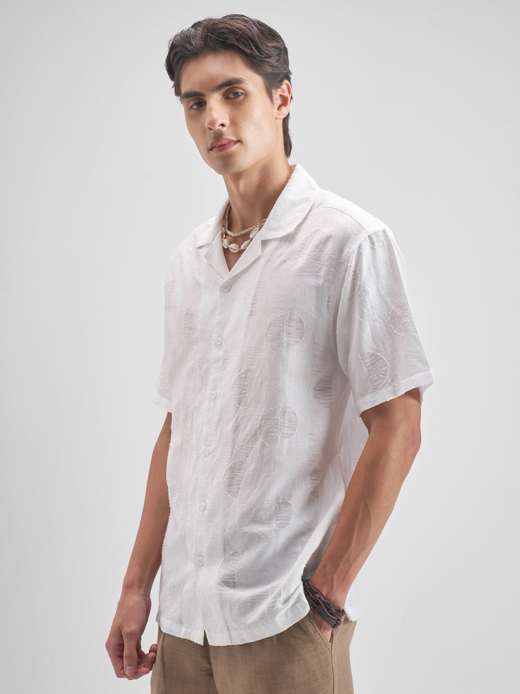 Highlander Men White Self Design Relaxed Fit Casual shirt - White - Image 4