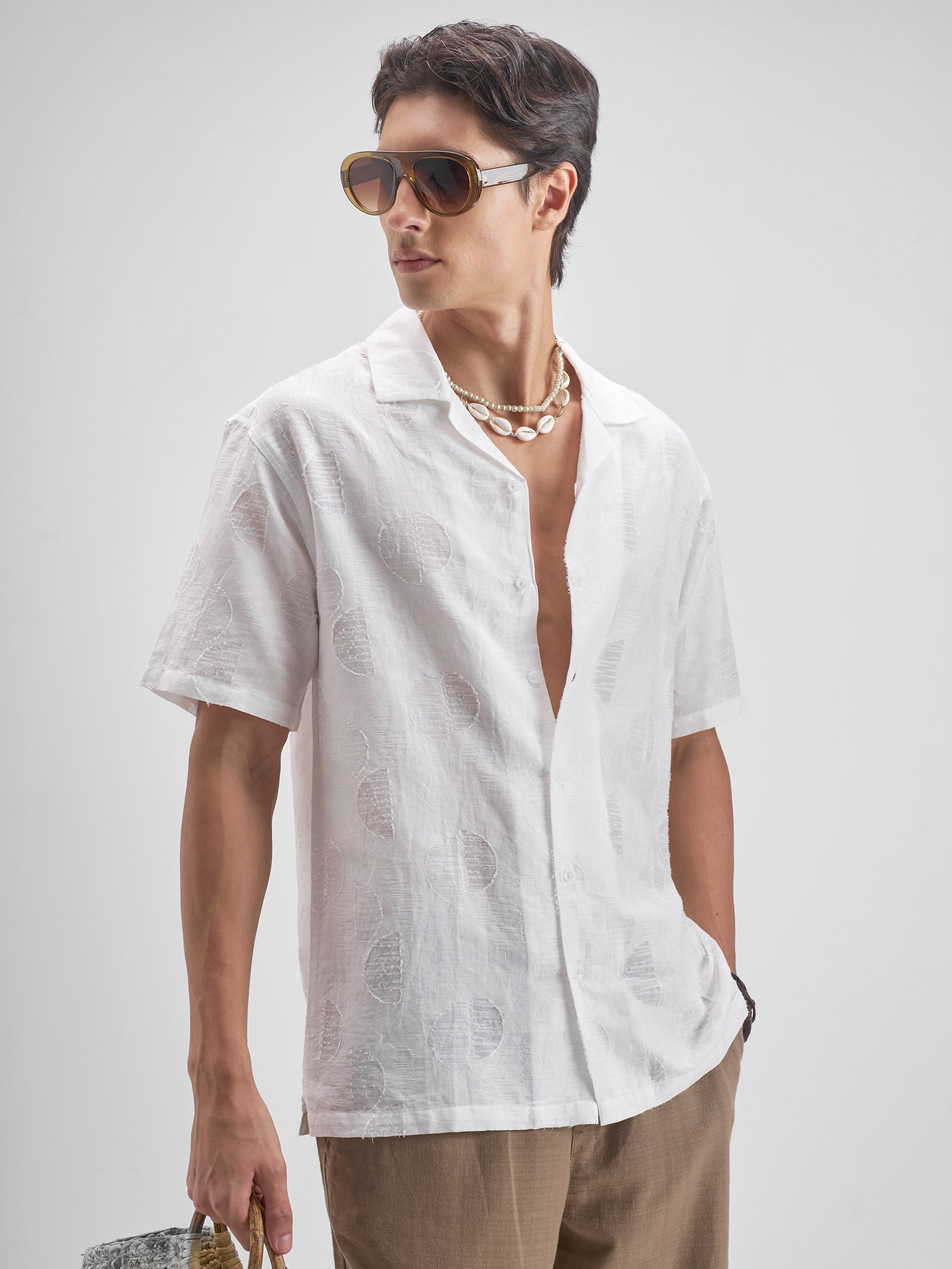 Highlander Men White Self Design Relaxed Fit Casual shirt - White - Image 6