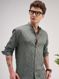 Highlander Men Olive Self Design Regular Fit Casual Shirt - Olive - Image 1