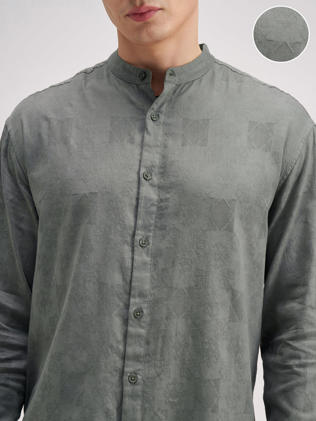 Highlander Men Olive Self Design Regular Fit Casual Shirt - Olive - Image 5