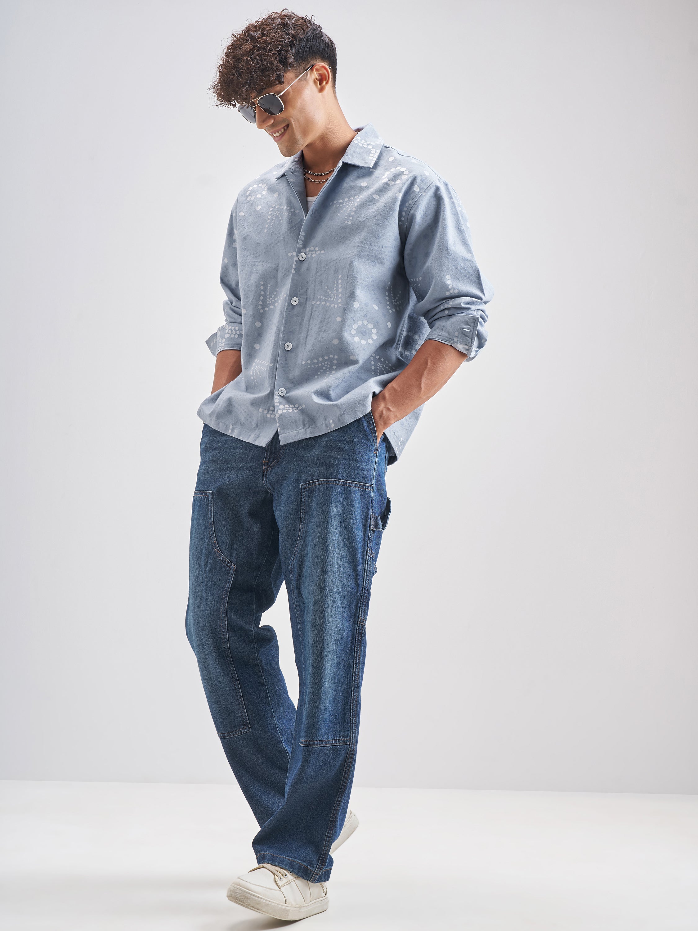 Highlander Men Blue Printed Boxy Casual Shirt - Blue - Image 2