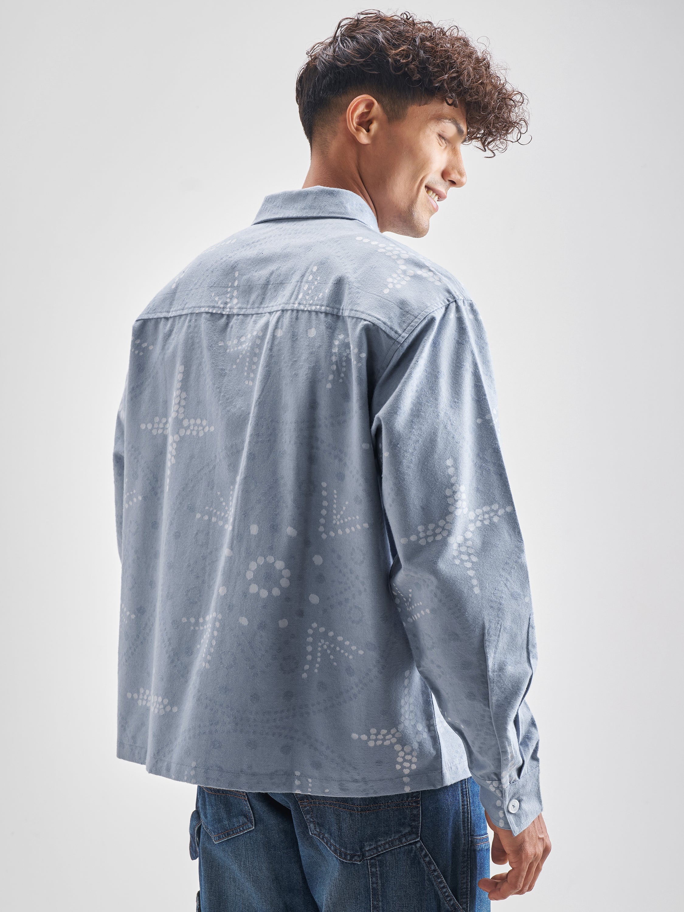 Highlander Men Blue Printed Boxy Casual Shirt - Blue - Image 3