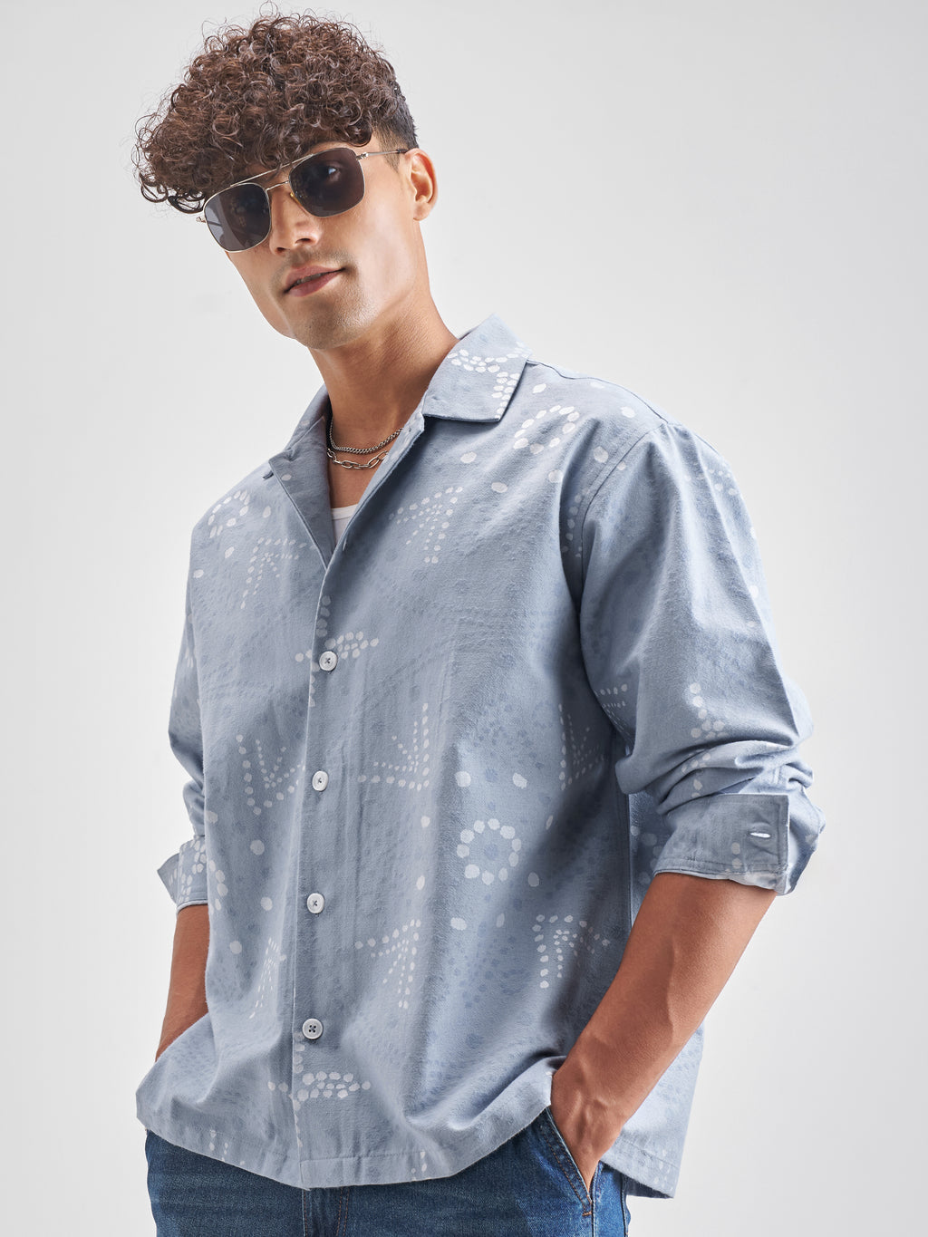 Highlander Men Blue Printed Boxy Casual Shirt - Blue - Image 4