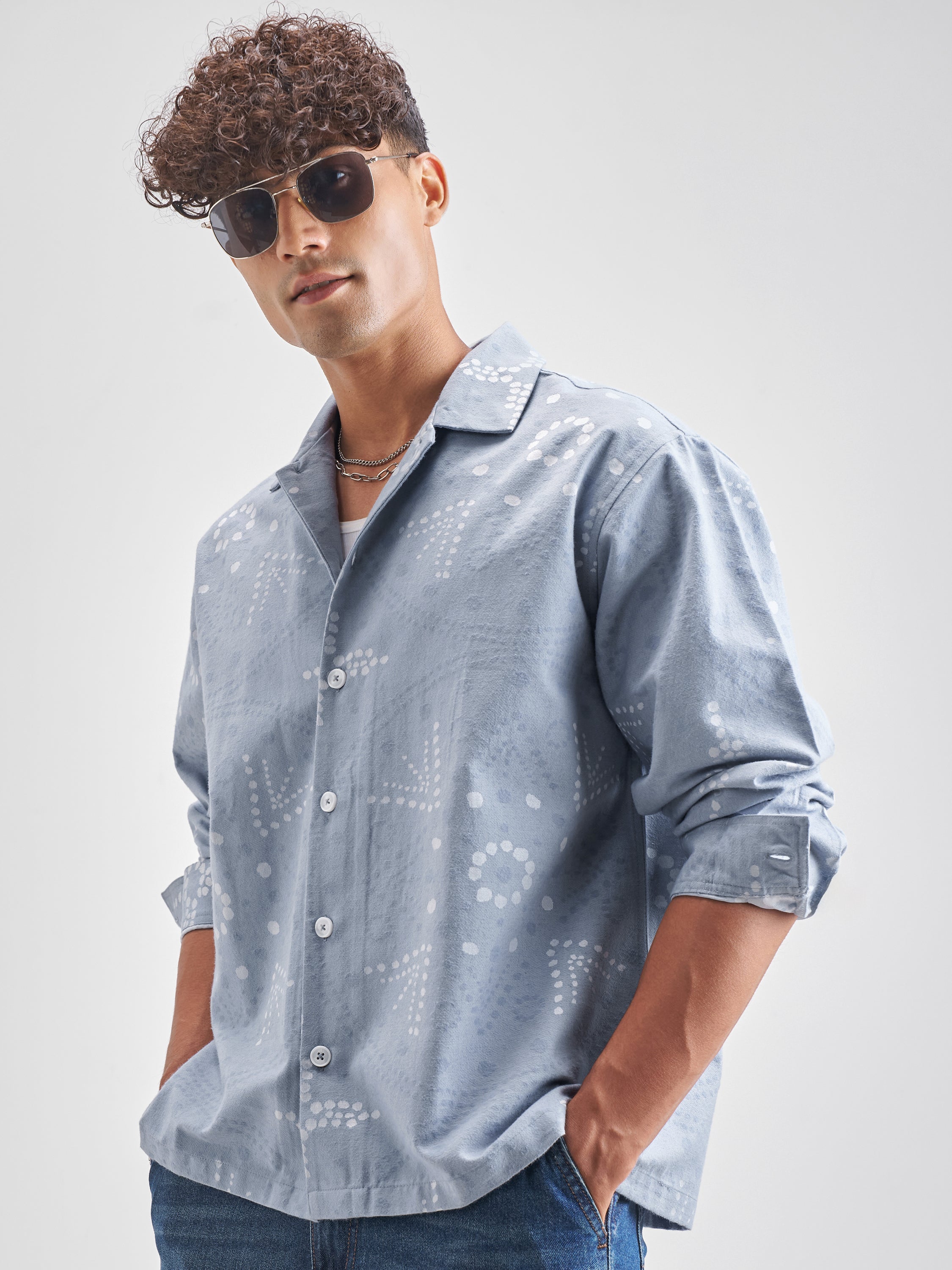 Highlander Men Blue Printed Boxy Casual Shirt - Blue - Image 4