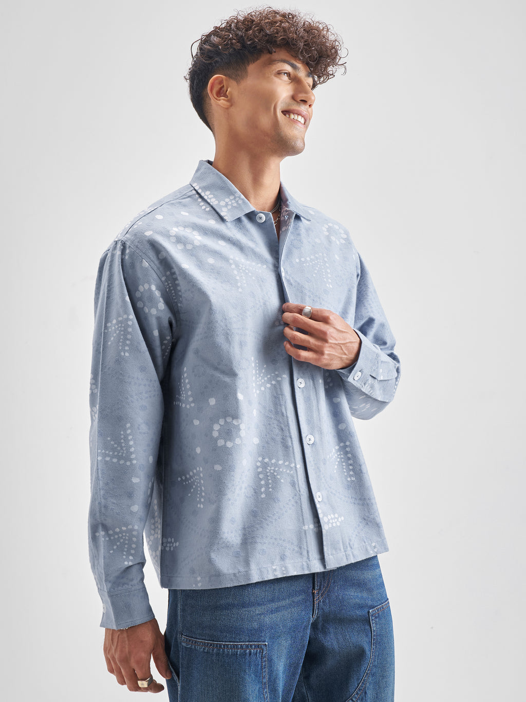 Highlander Men Blue Printed Boxy Casual Shirt - Blue - Image 6